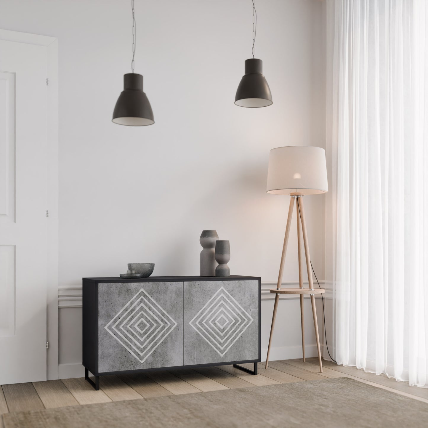 POLYGONAL ARTISTRY 2-Door Sideboard in Black Finish