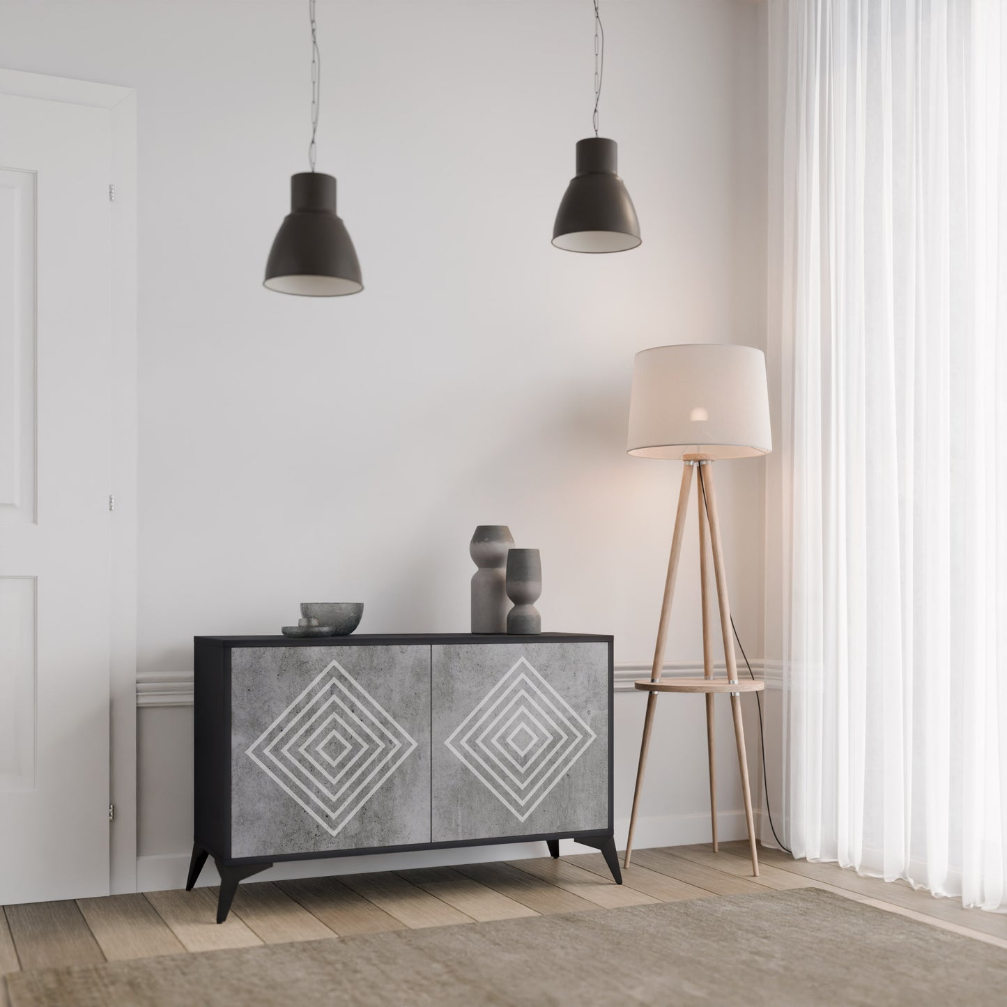 POLYGONAL ARTISTRY 2-Door Sideboard in Black Finish