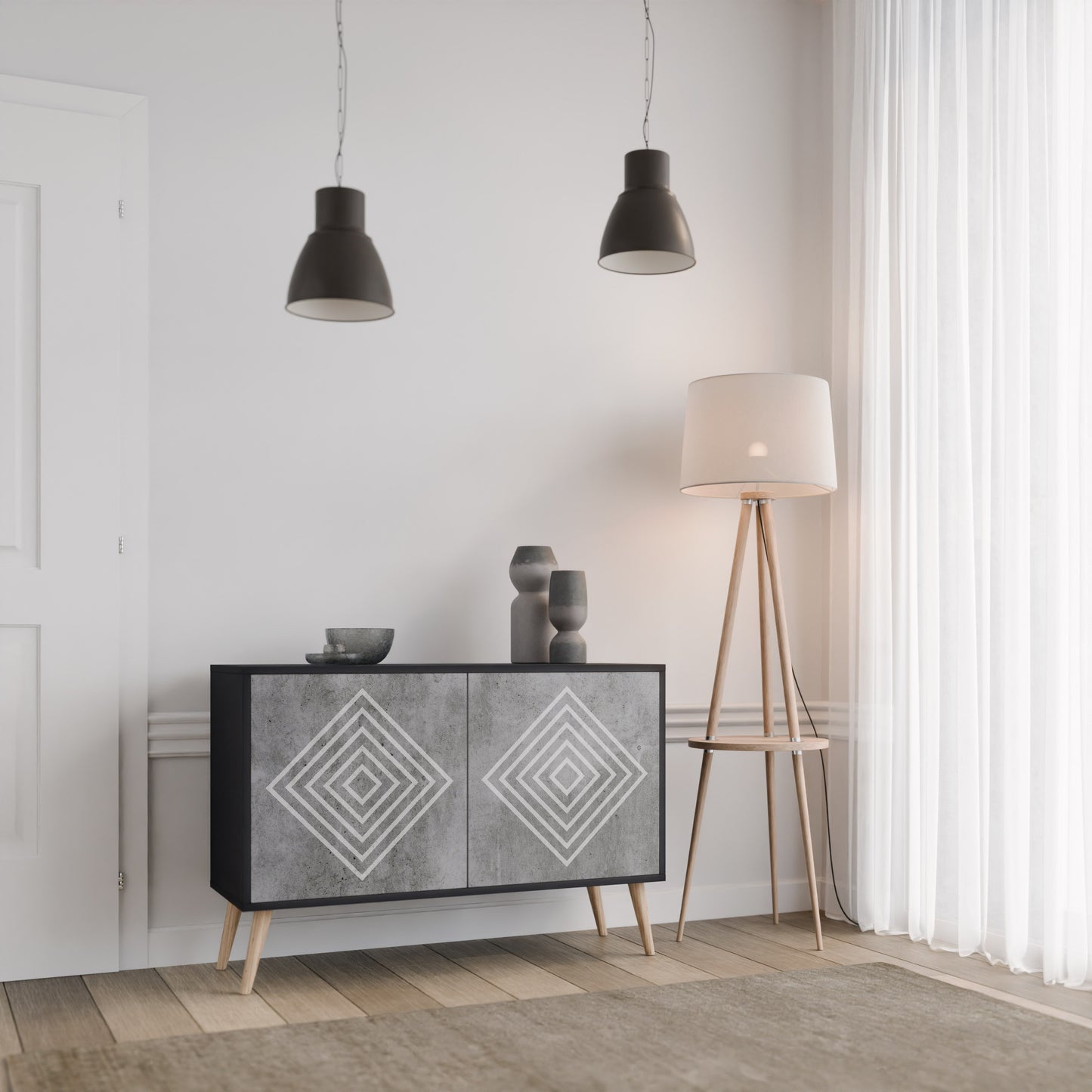 POLYGONAL ARTISTRY 2-Door Sideboard in Black Finish