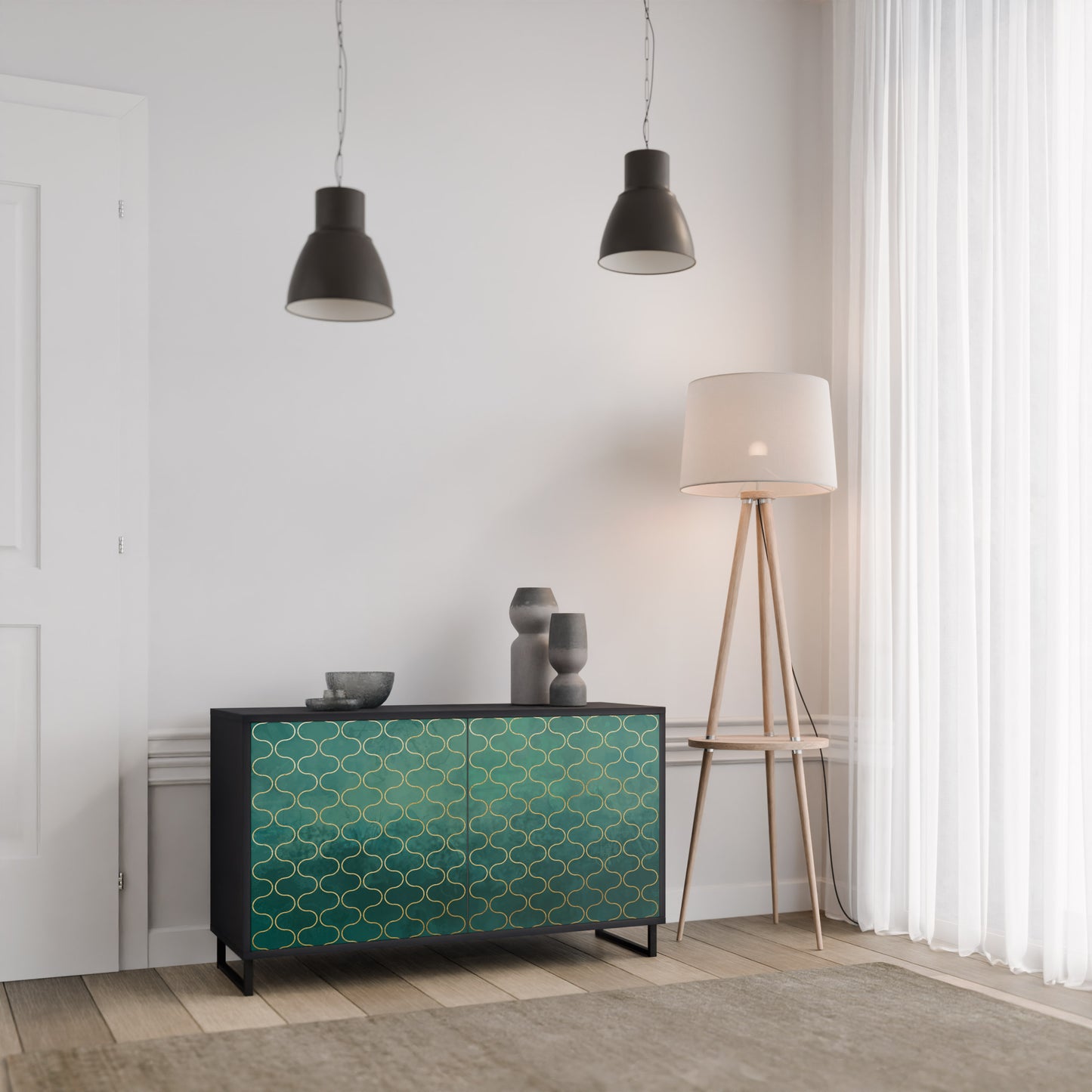 TESSELATED GREENRY 2-dörrars skänk i svart finish