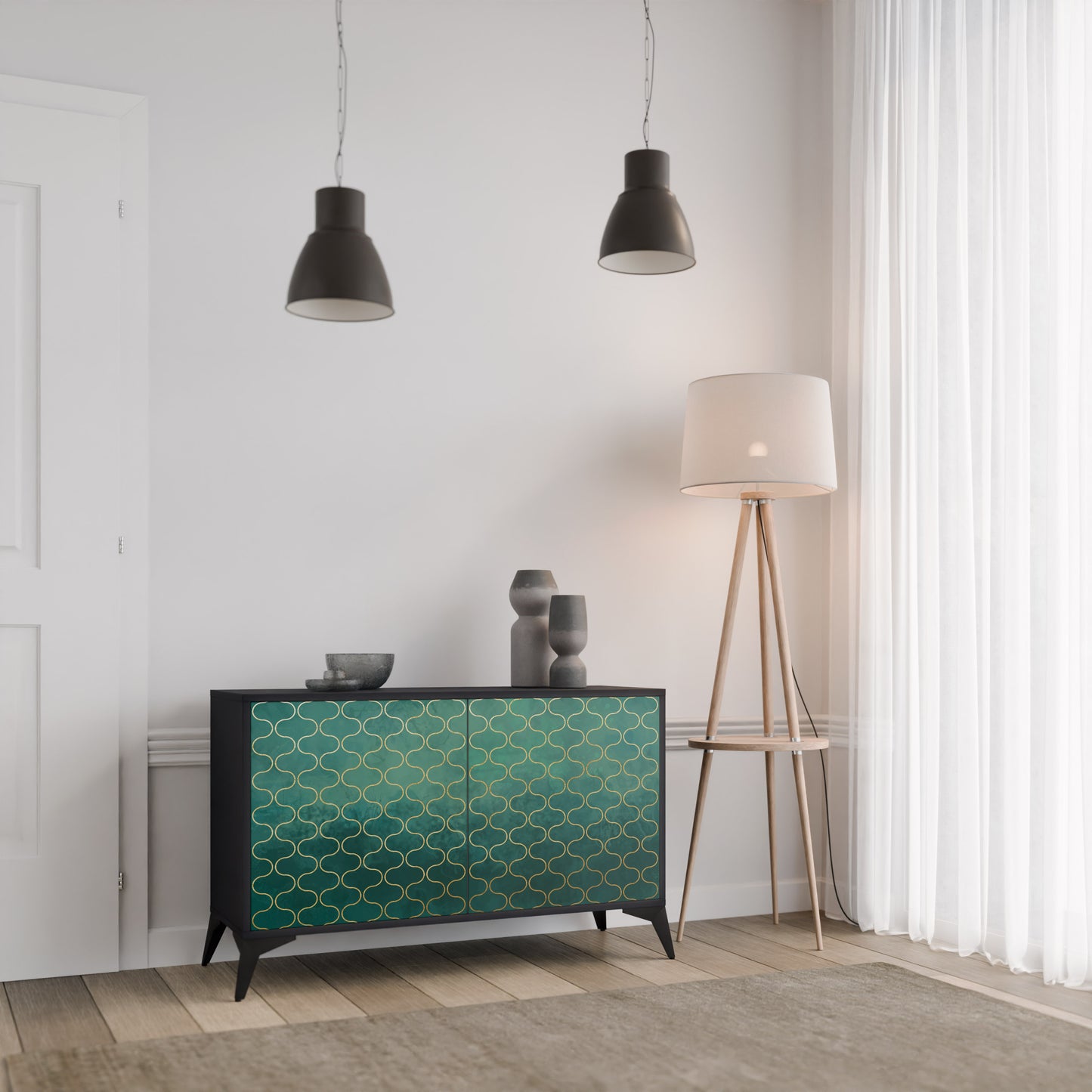 TESSELATED GREENRY 2-dörrars skänk i svart finish