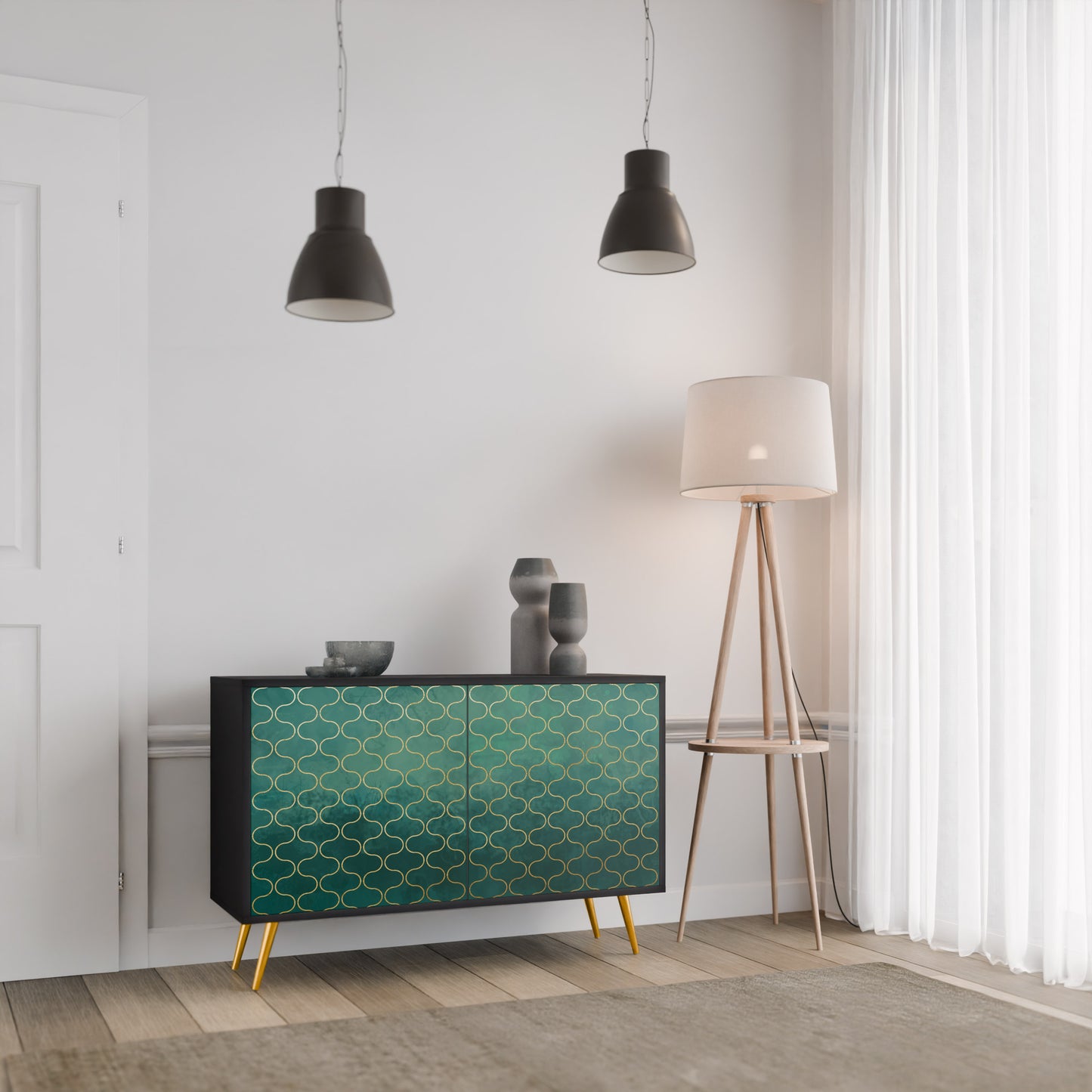 TESSELATED GREENRY 2-dörrars skänk i svart finish
