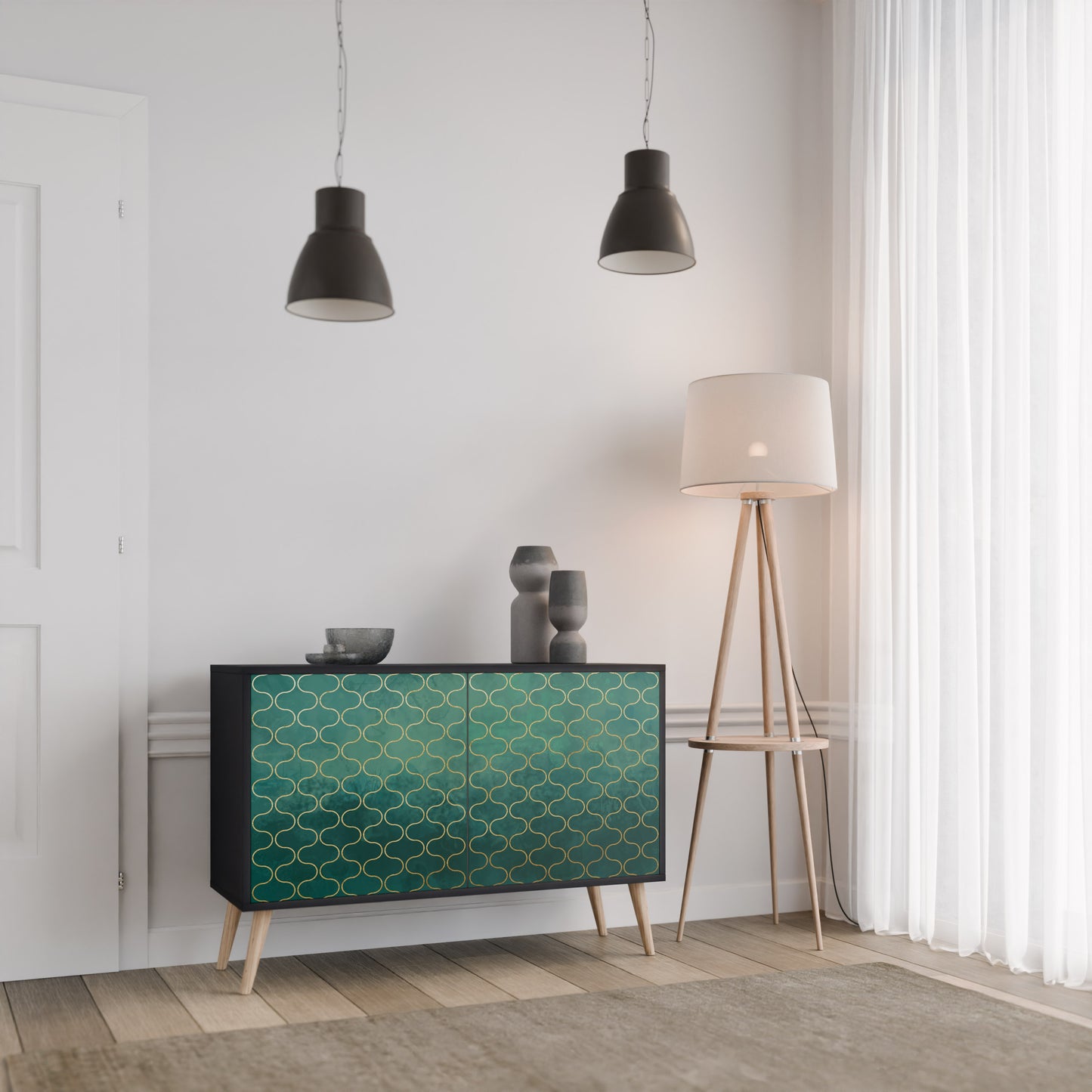 TESSELATED GREENRY 2-dörrars skänk i svart finish