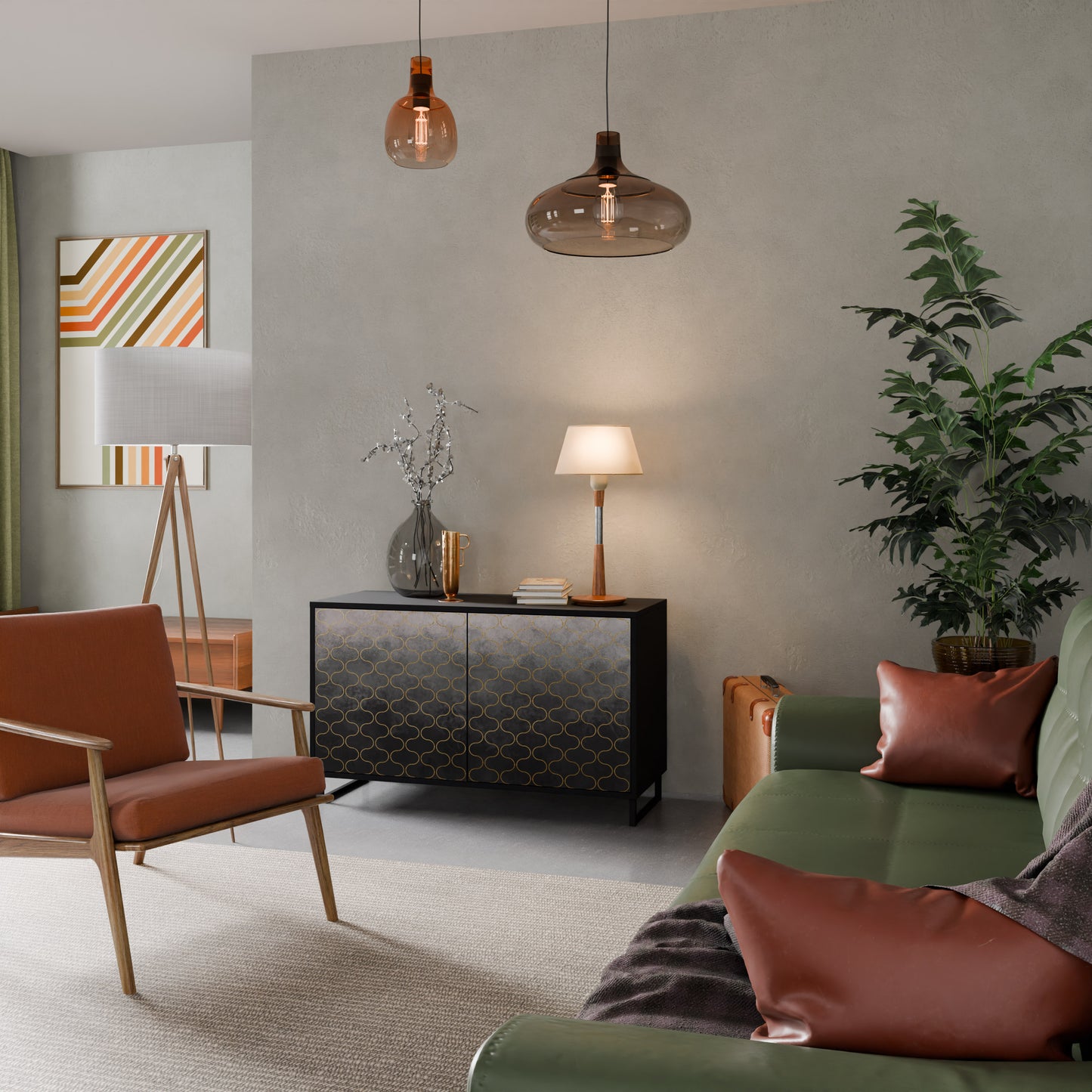 TESSELATED GRÅLIG 2-dörrars skänk i svart finish
