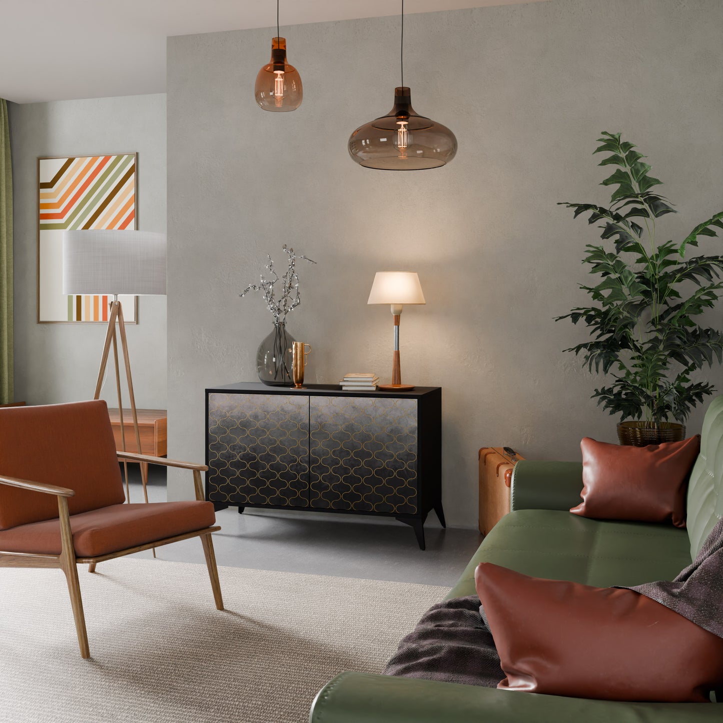 TESSELATED GRÅLIG 2-dörrars skänk i svart finish