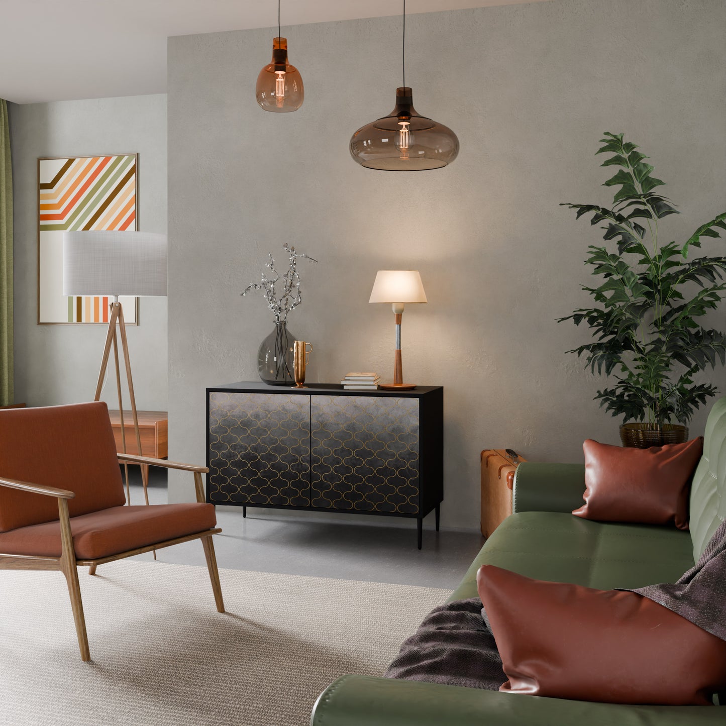 TESSELATED GRÅLIG 2-dörrars skänk i svart finish