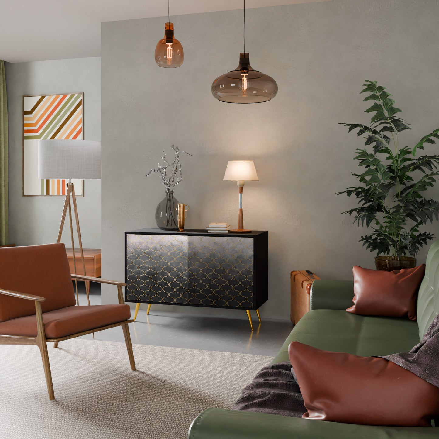 TESSELATED GRÅLIG 2-dörrars skänk i svart finish
