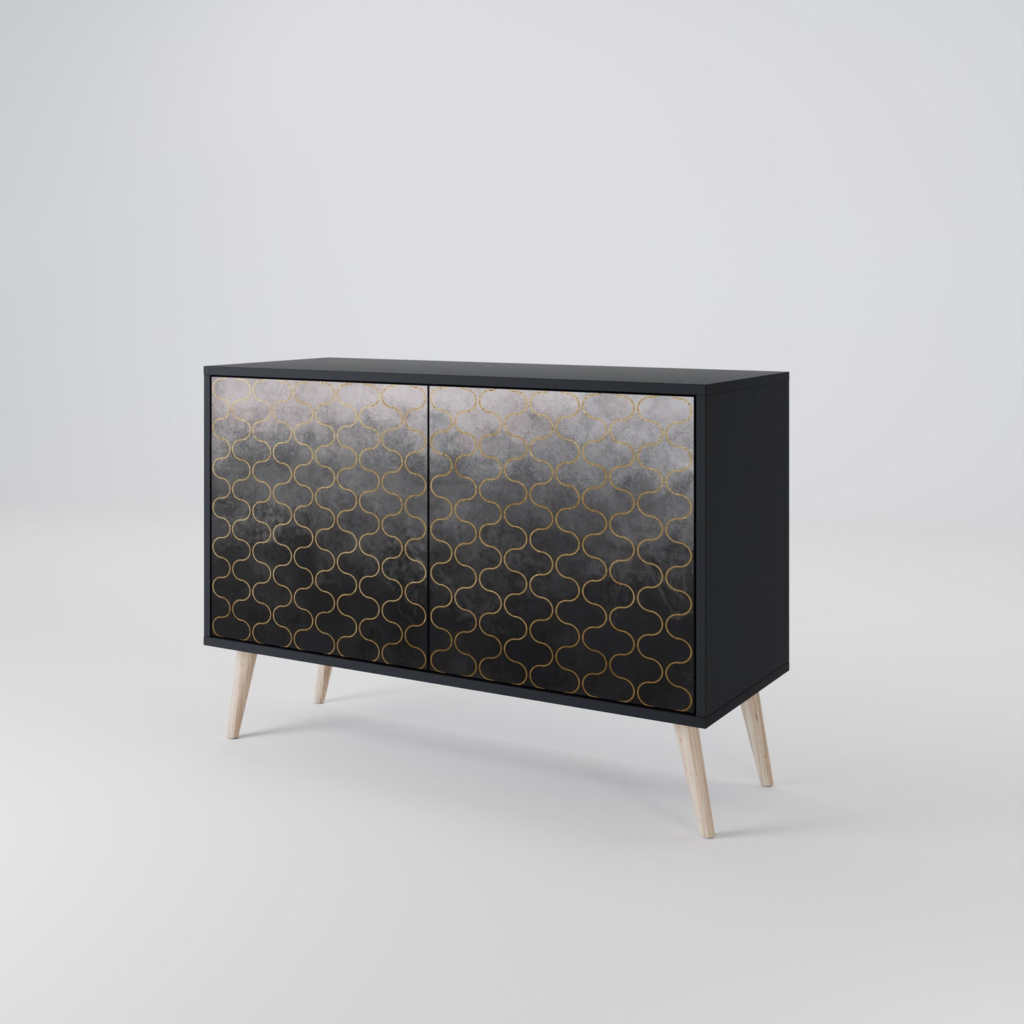 TESSELATED GRÅLIG 2-dörrars skänk i svart finish