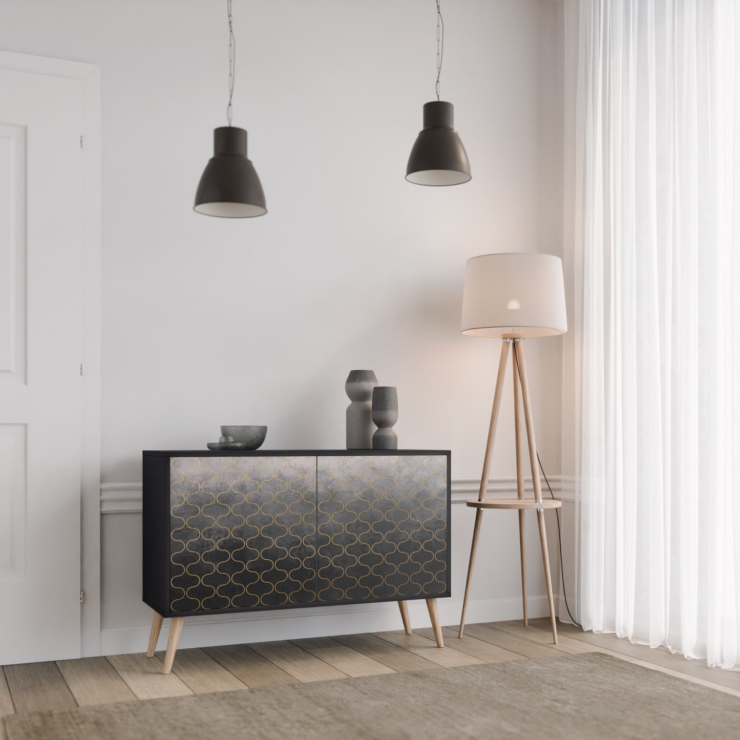 TESSELATED GRÅLIG 2-dörrars skänk i svart finish
