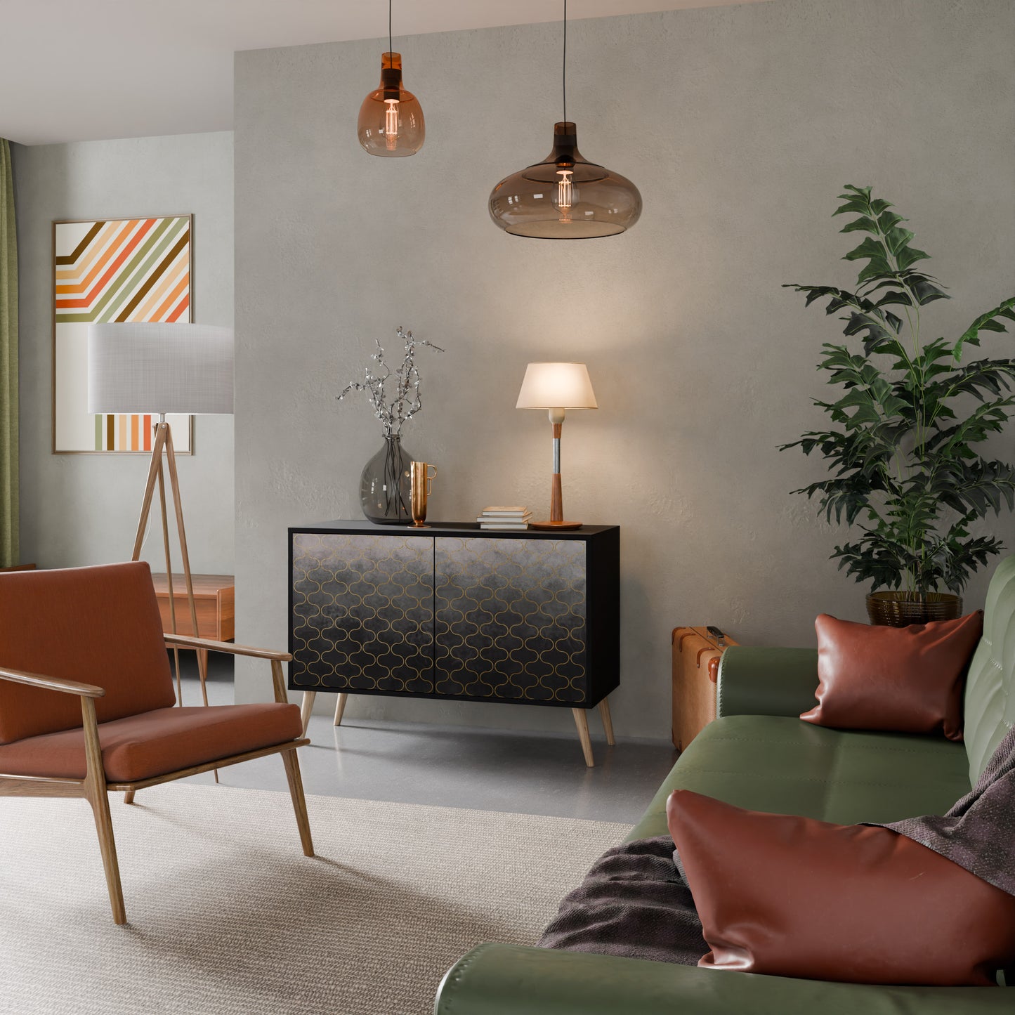 TESSELATED GRÅLIG 2-dörrars skänk i svart finish