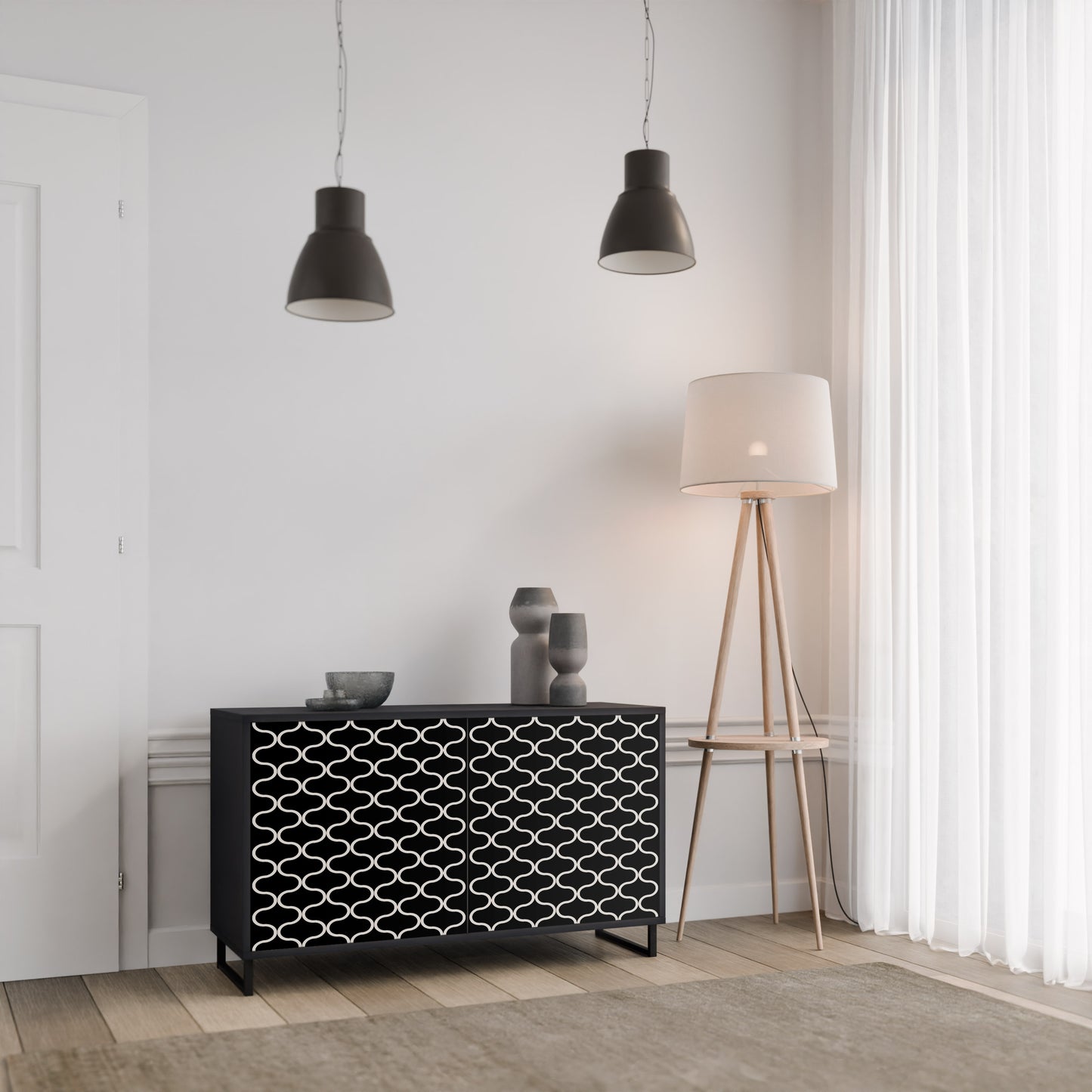 TESSELATED BLACKNESS 2-dörrars skänk i svart finish