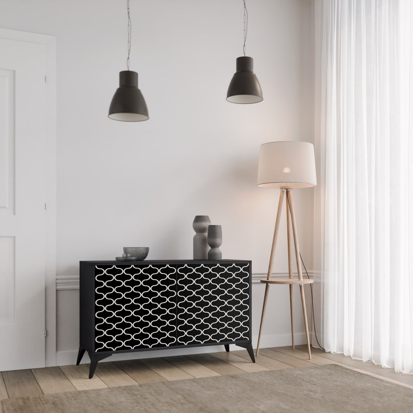 TESSELATED BLACKNESS 2-dörrars skänk i svart finish