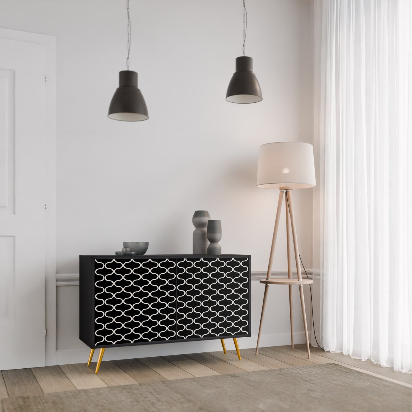 TESSELATED BLACKNESS 2-dörrars skänk i svart finish