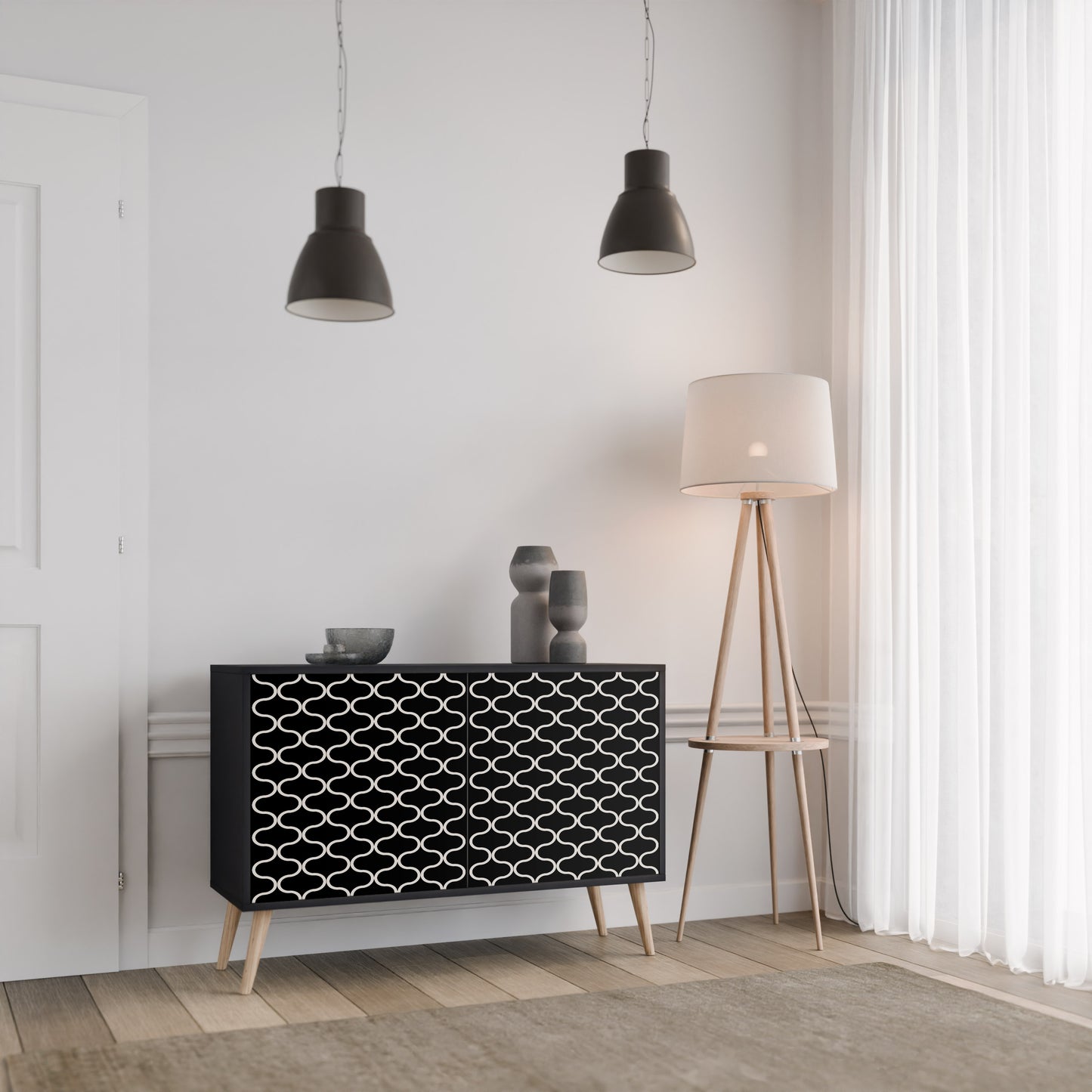 TESSELATED BLACKNESS 2-dörrars skänk i svart finish