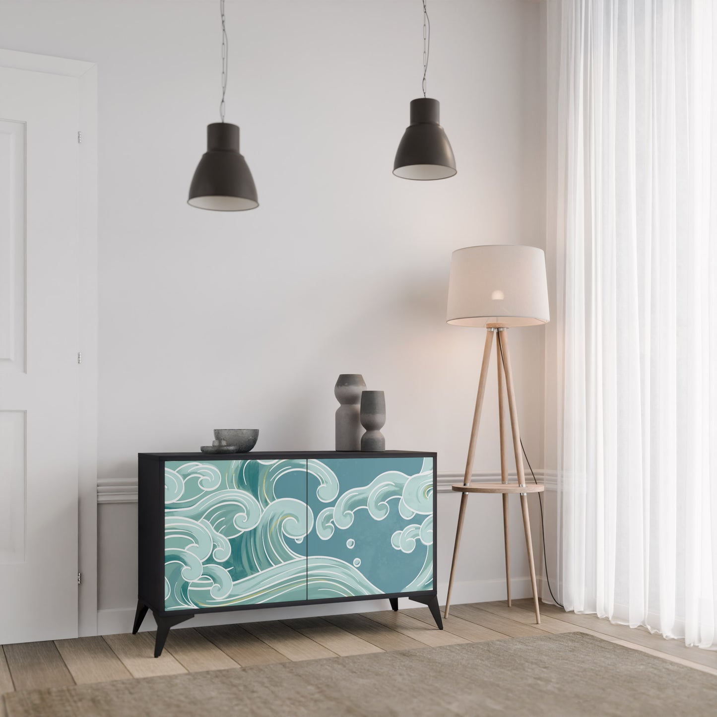 ASIAN SWAY 2-Door Sideboard in Black Finish