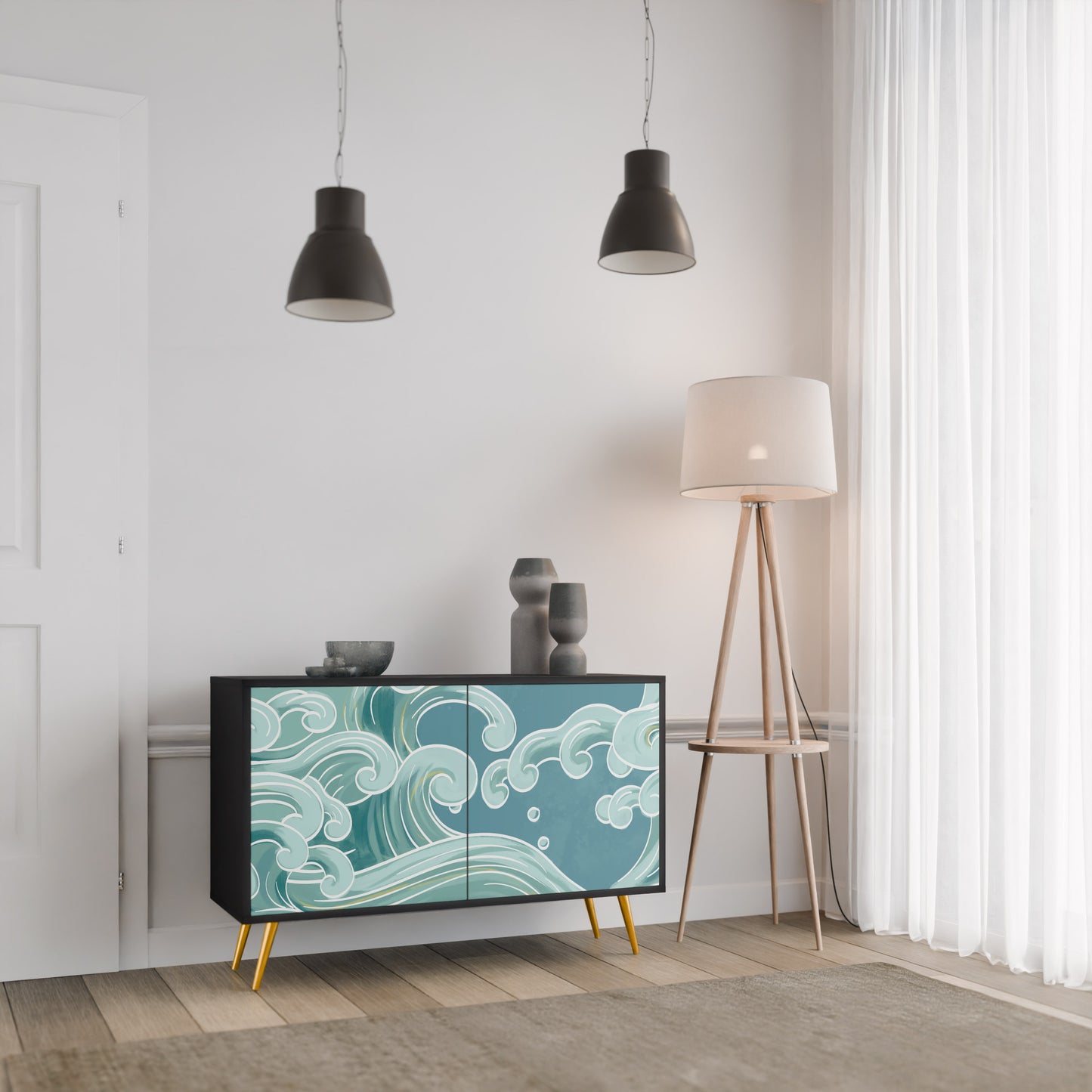 ASIAN SWAY 2-Door Sideboard in Black Finish