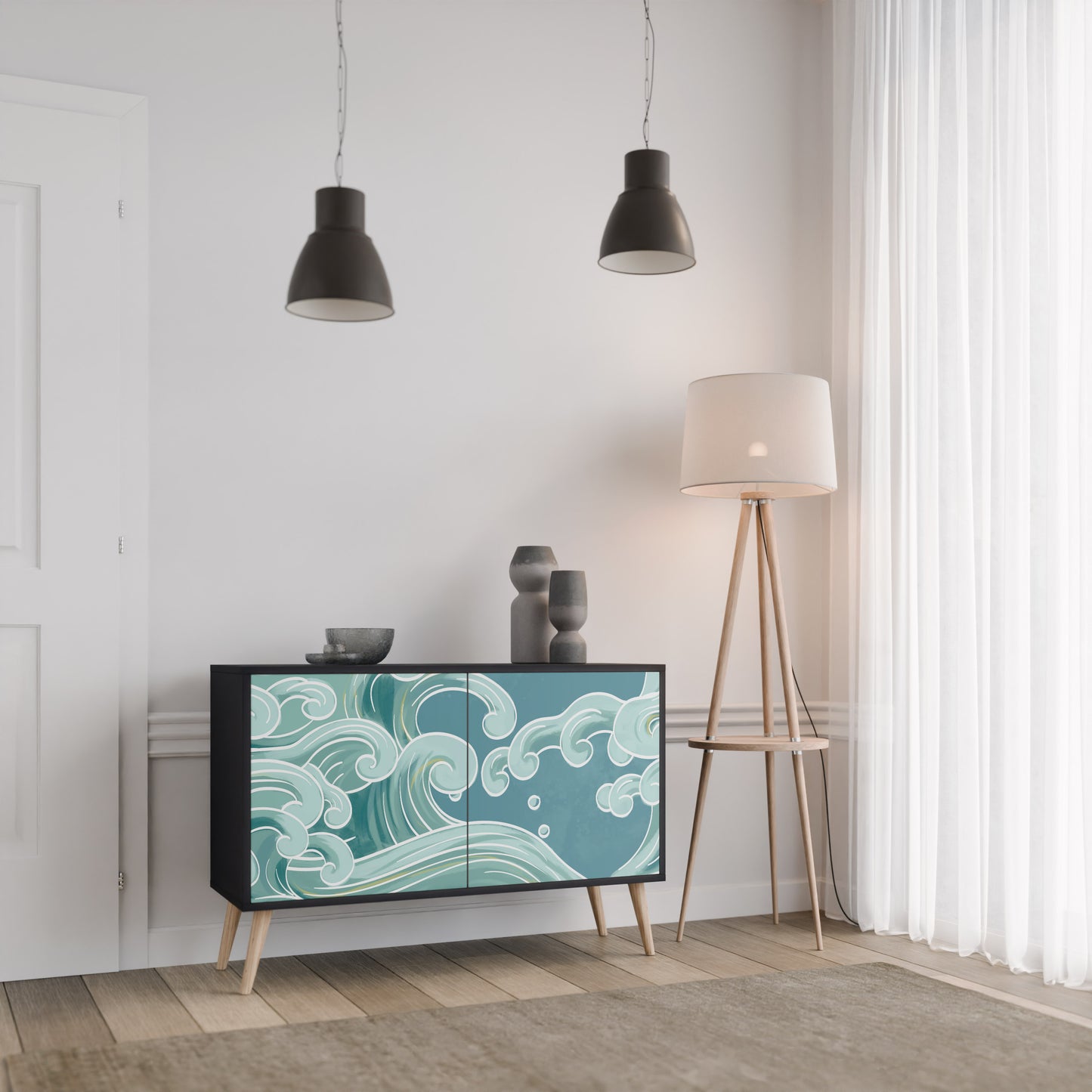 ASIAN SWAY 2-Door Sideboard in Black Finish