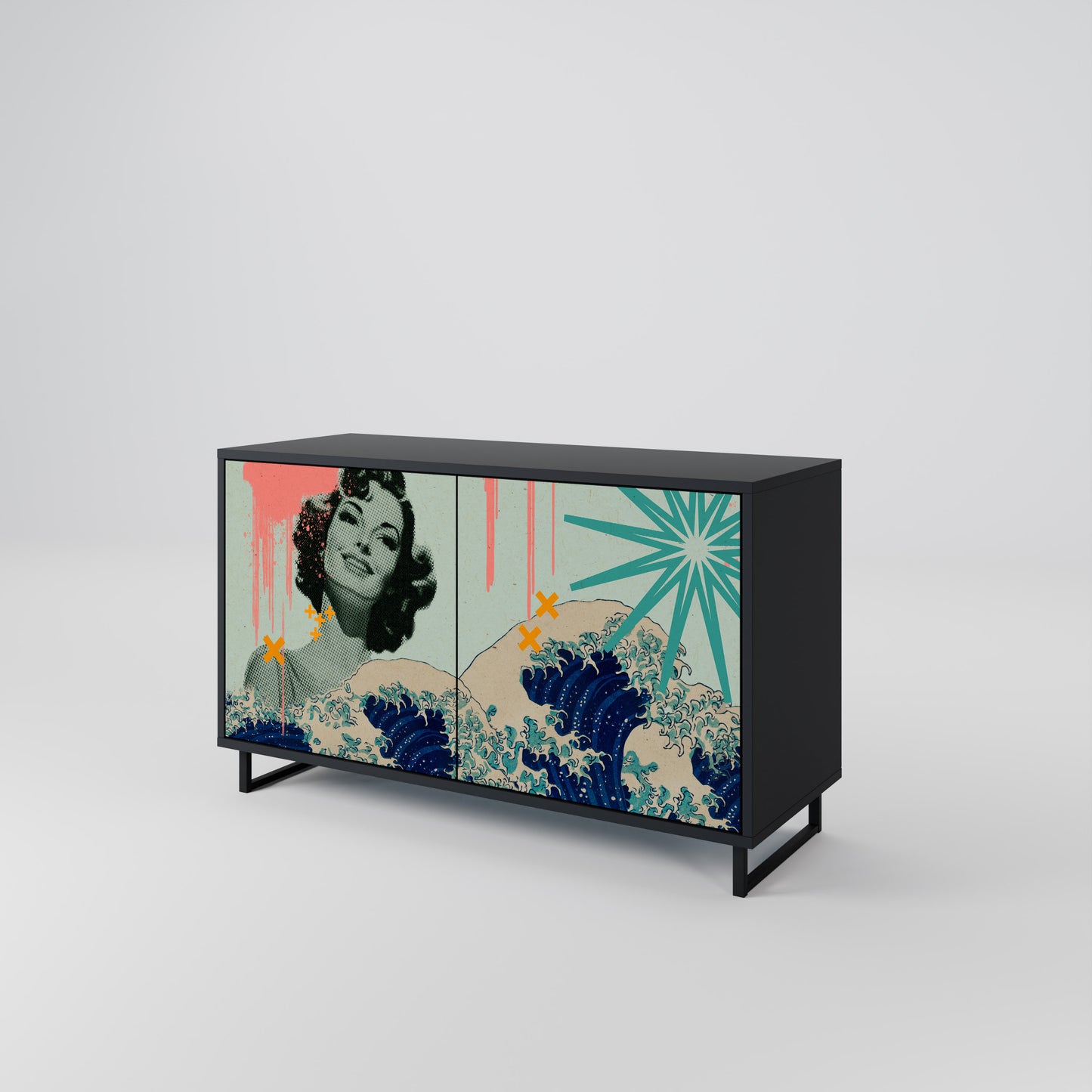 KANAGAWA BEAUTY 2-Door Sideboard in Black Finish