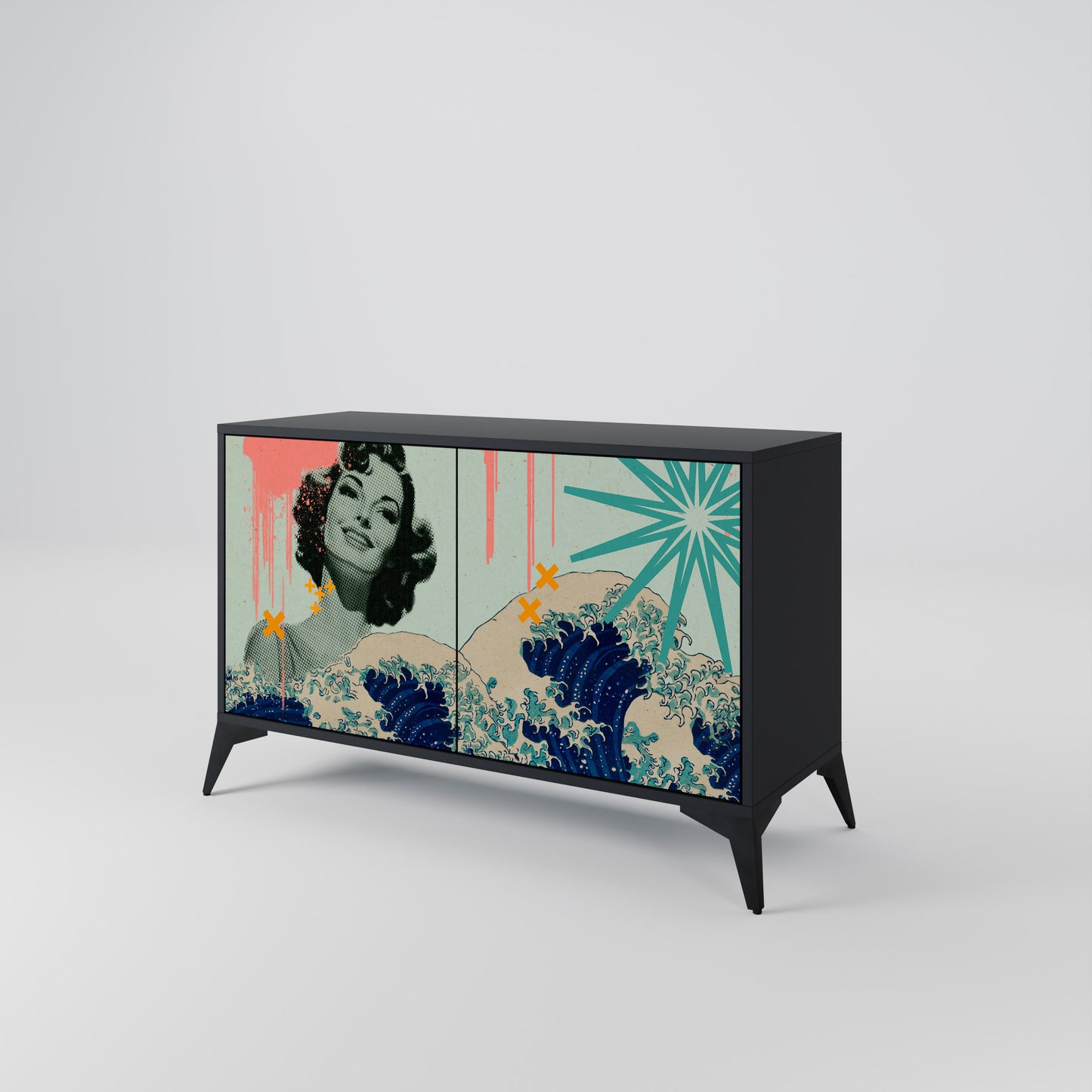 KANAGAWA BEAUTY 2-Door Sideboard in Black Finish