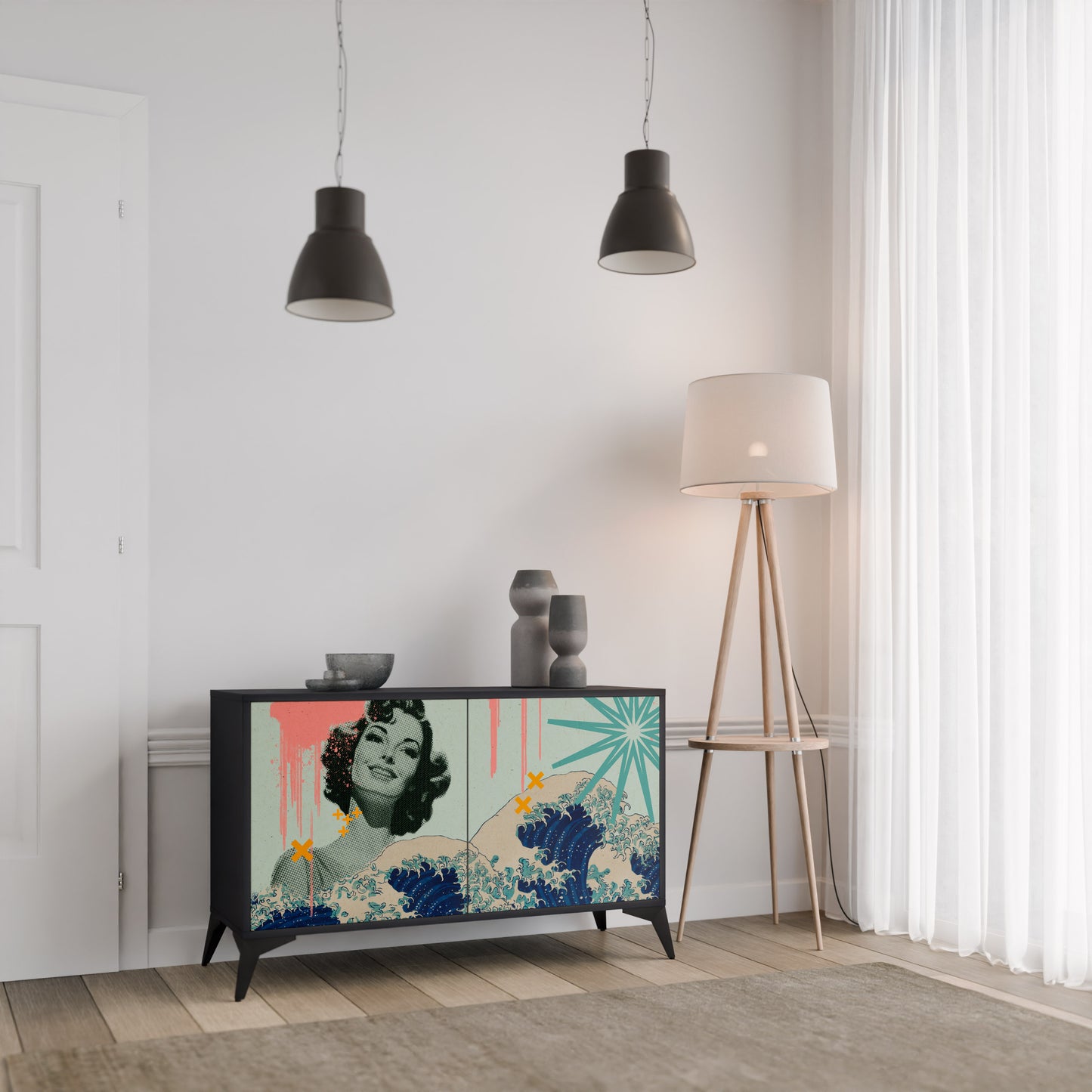 KANAGAWA BEAUTY 2-Door Sideboard in Black Finish