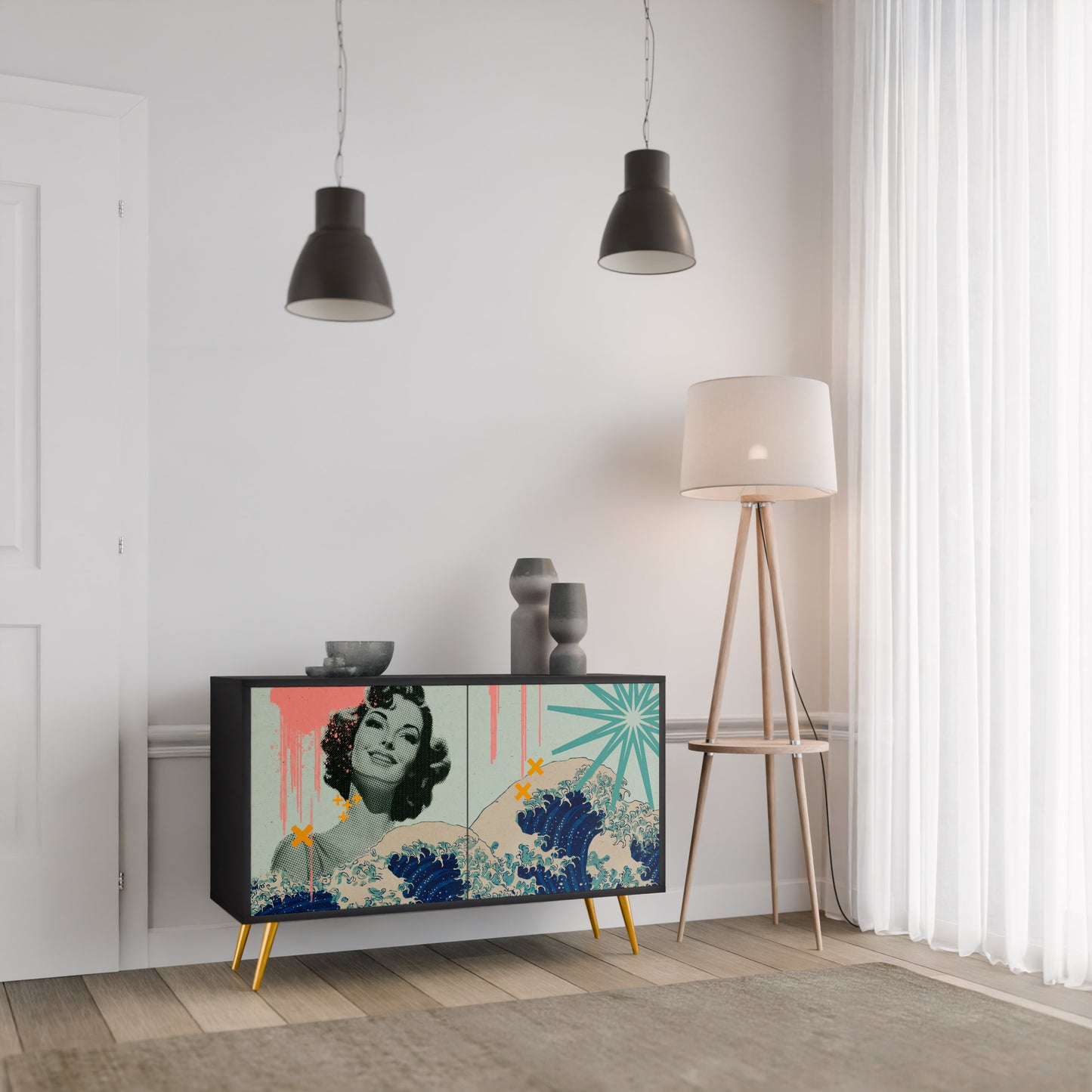KANAGAWA BEAUTY 2-Door Sideboard in Black Finish