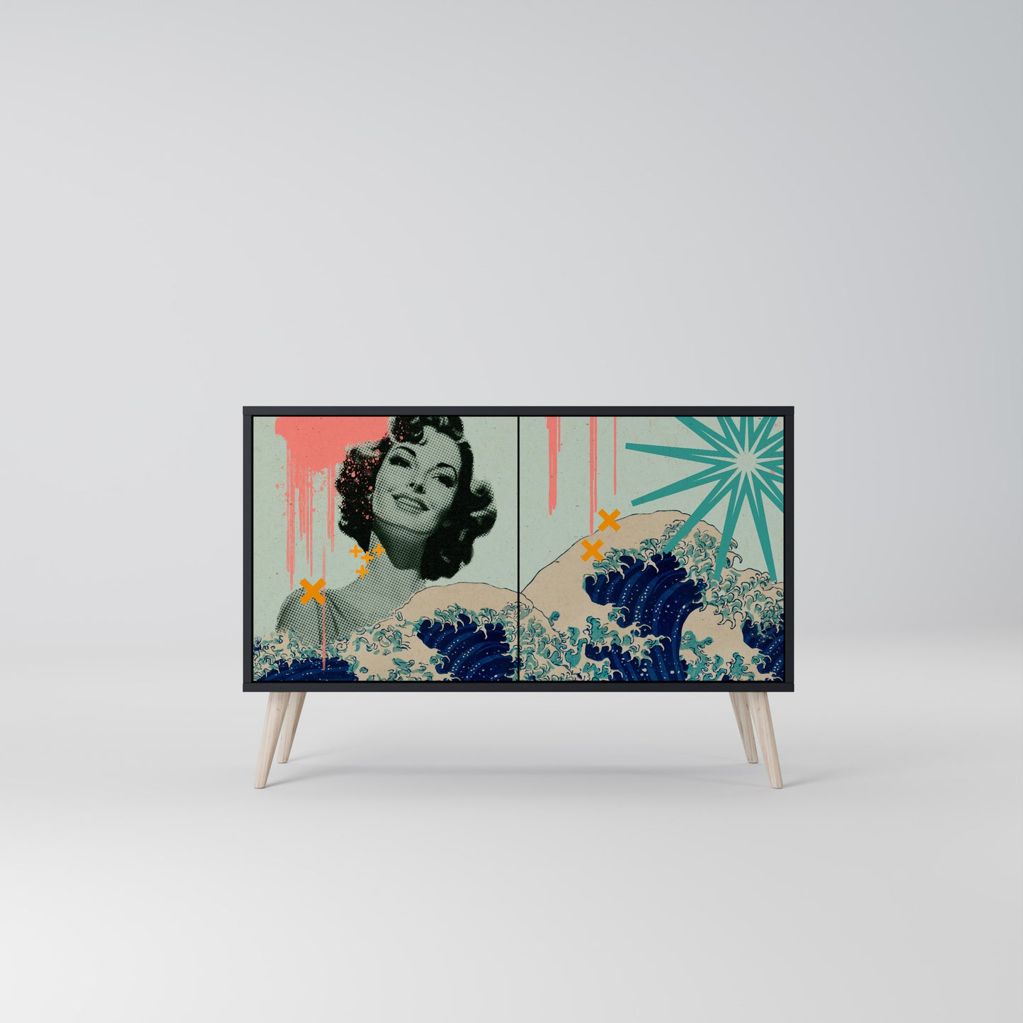 KANAGAWA BEAUTY 2-Door Sideboard in Black Finish
