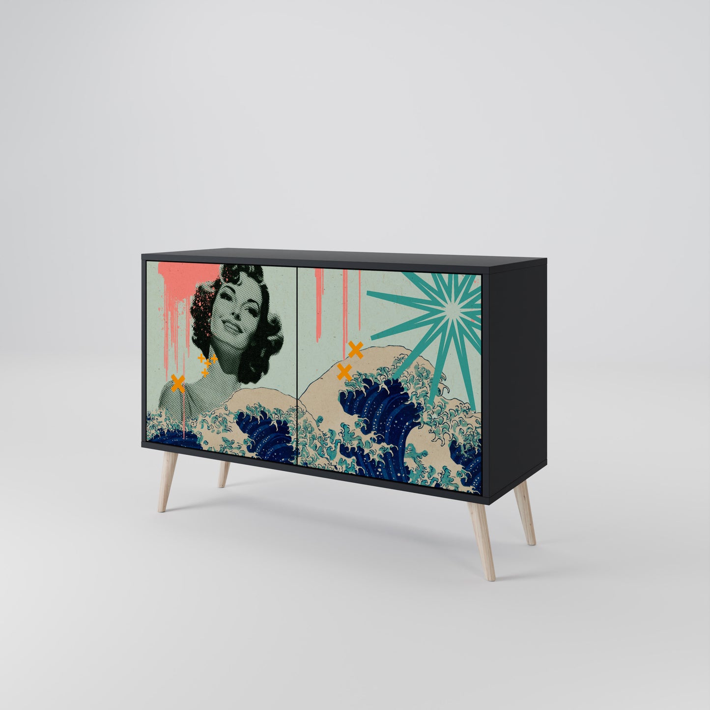 KANAGAWA BEAUTY 2-Door Sideboard in Black Finish
