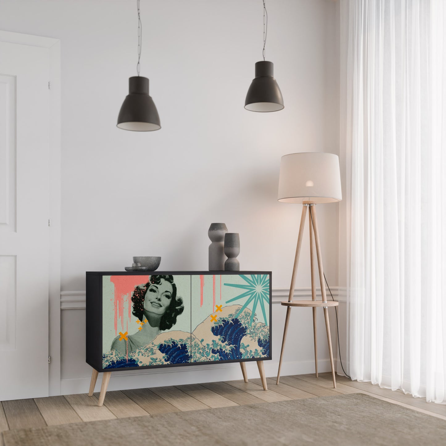KANAGAWA BEAUTY 2-Door Sideboard in Black Finish