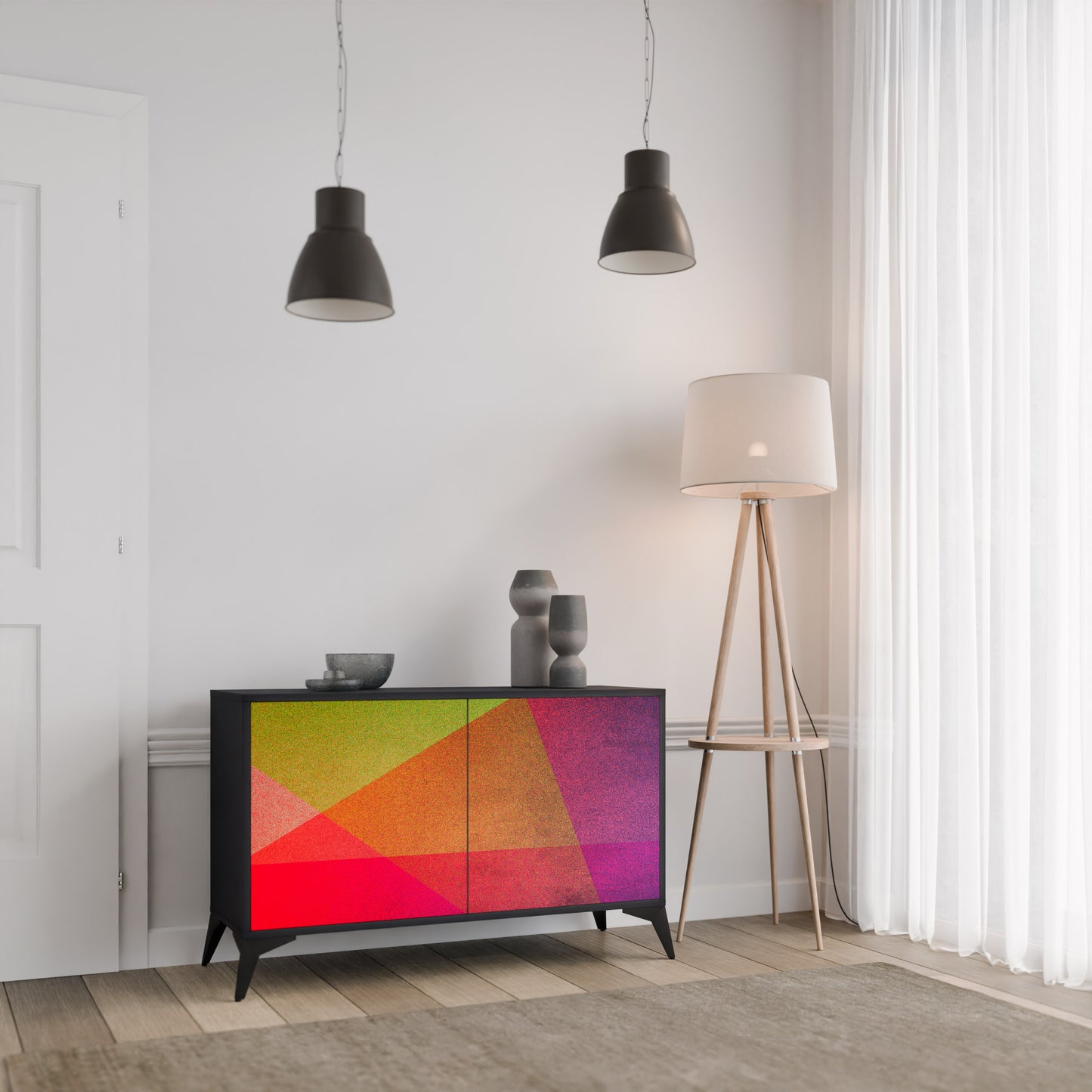 VIVID GEOMETRY 2-Door Sideboard in Black Finish