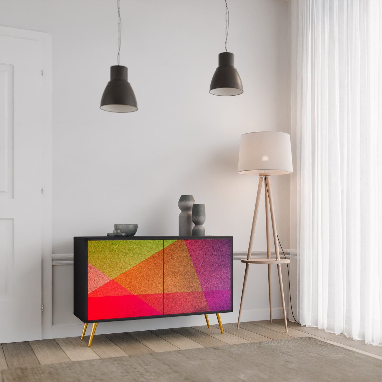 VIVID GEOMETRY 2-Door Sideboard in Black Finish