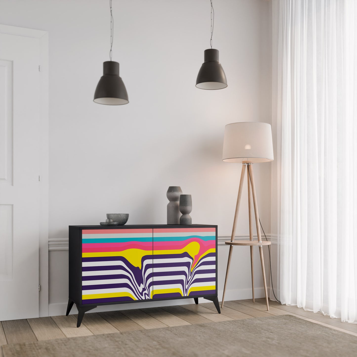 TONE COLLAPSE 2-Door Sideboard in Black Finish