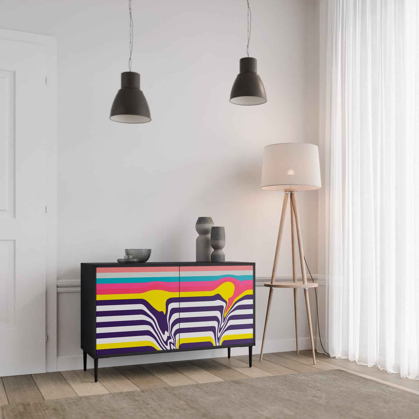 TONE COLLAPSE 2-Door Sideboard in Black Finish