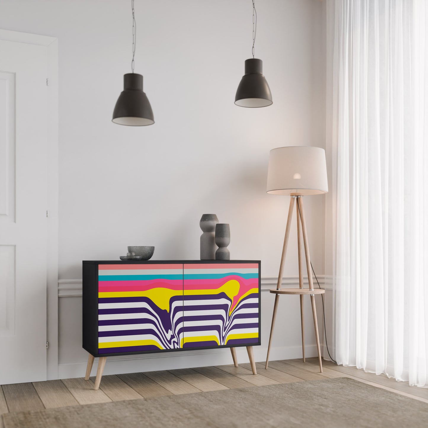 TONE COLLAPSE 2-Door Sideboard in Black Finish