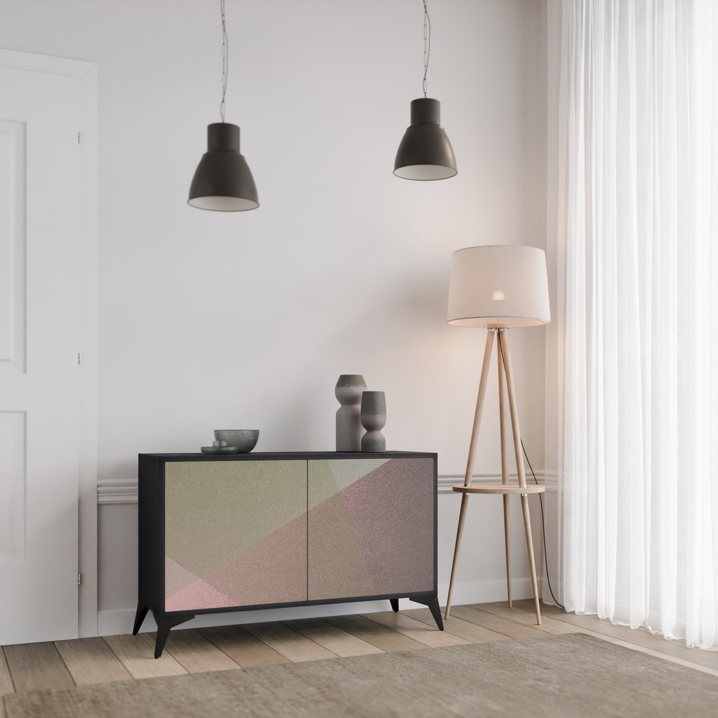 BEIGE GEOMETRY 2-Door Sideboard in Black Finish