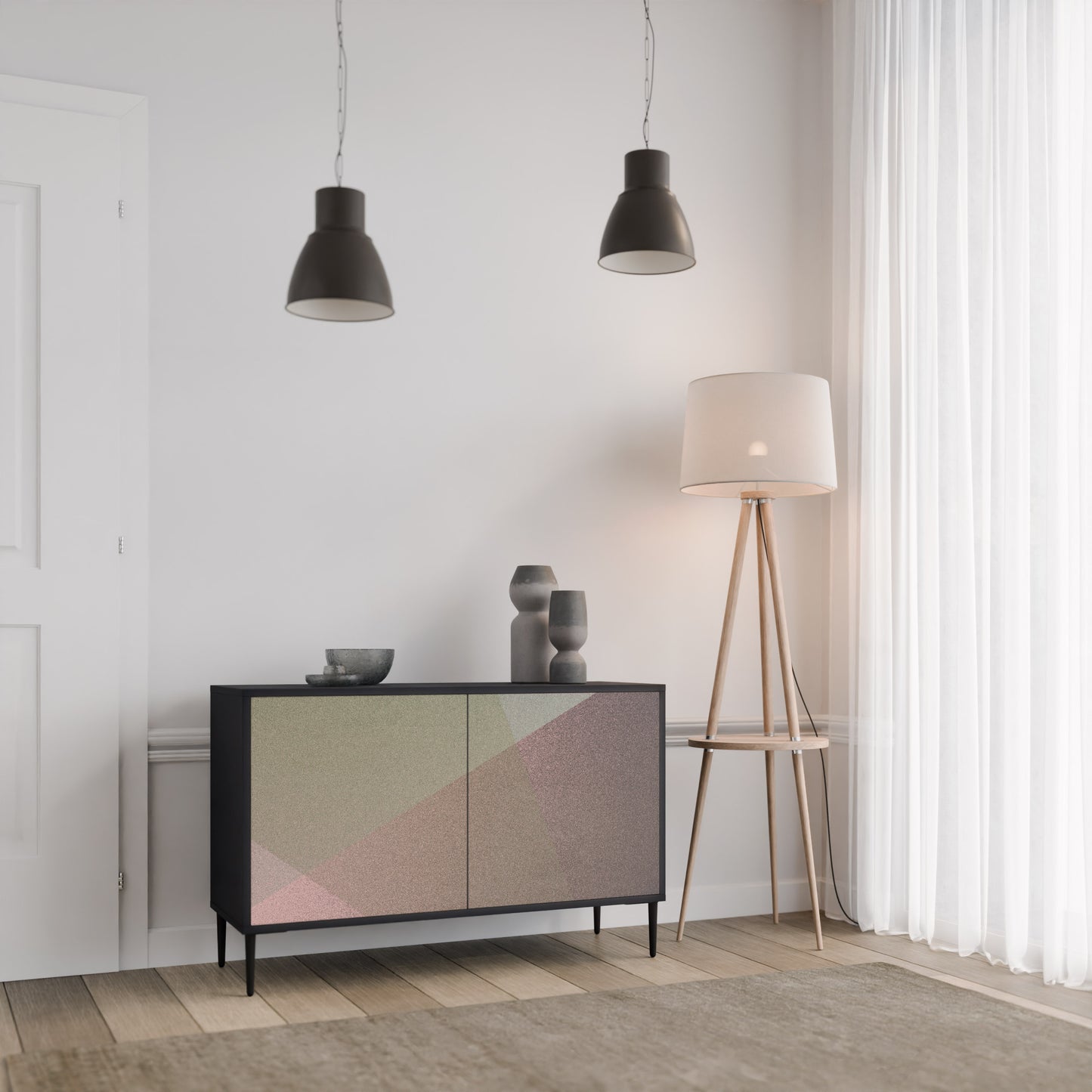 BEIGE GEOMETRY 2-Door Sideboard in Black Finish