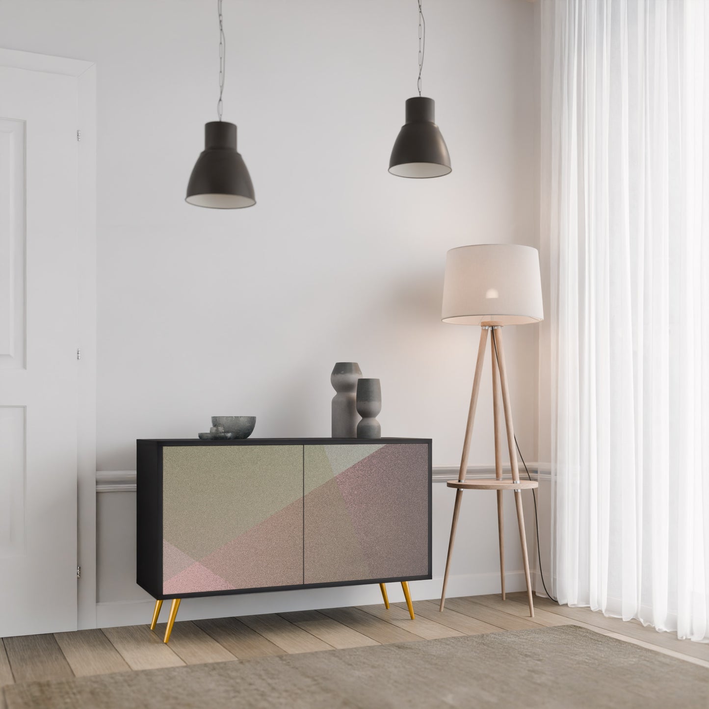 BEIGE GEOMETRY 2-Door Sideboard in Black Finish