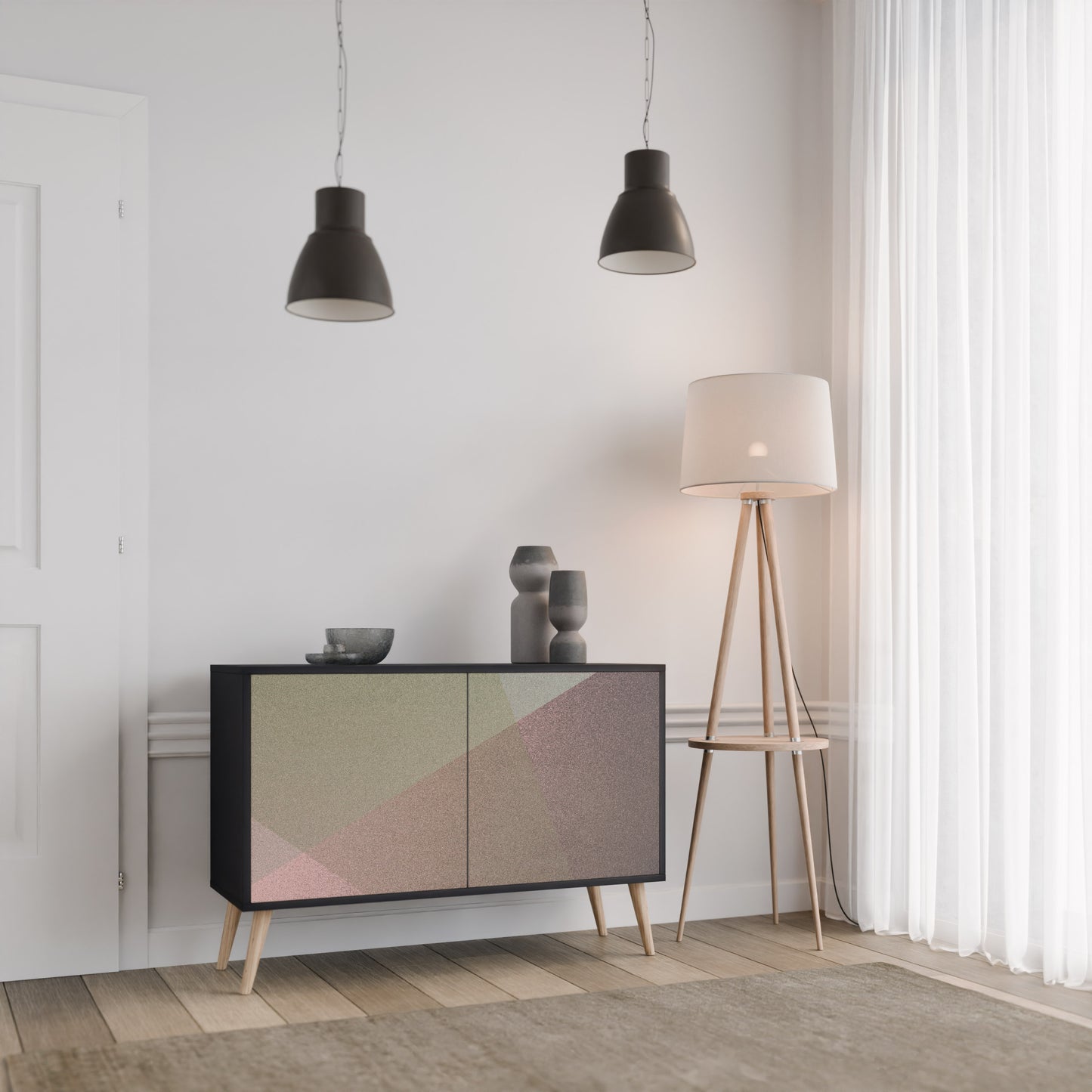 BEIGE GEOMETRY 2-Door Sideboard in Black Finish