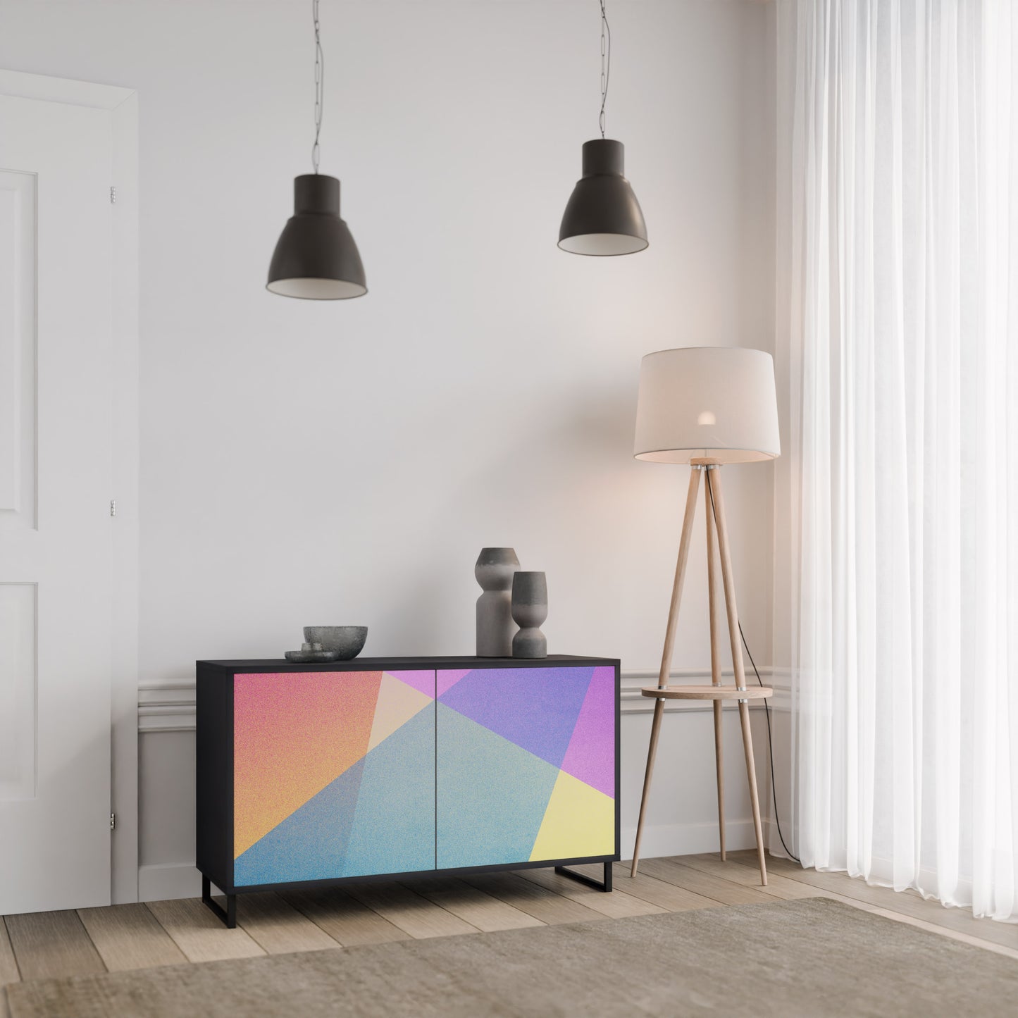 BRIGHT GEOMETRY 2-Door Sideboard in Black Finish