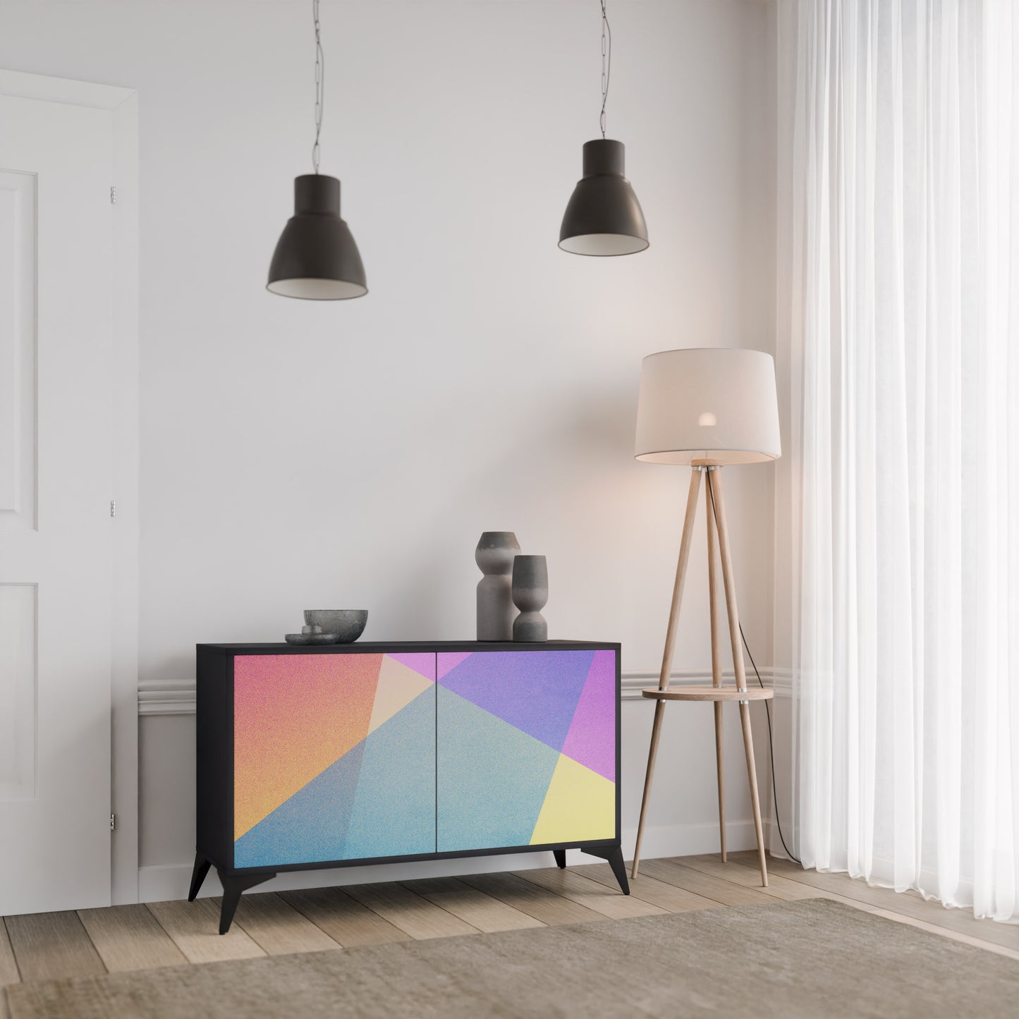 BRIGHT GEOMETRY 2-Door Sideboard in Black Finish