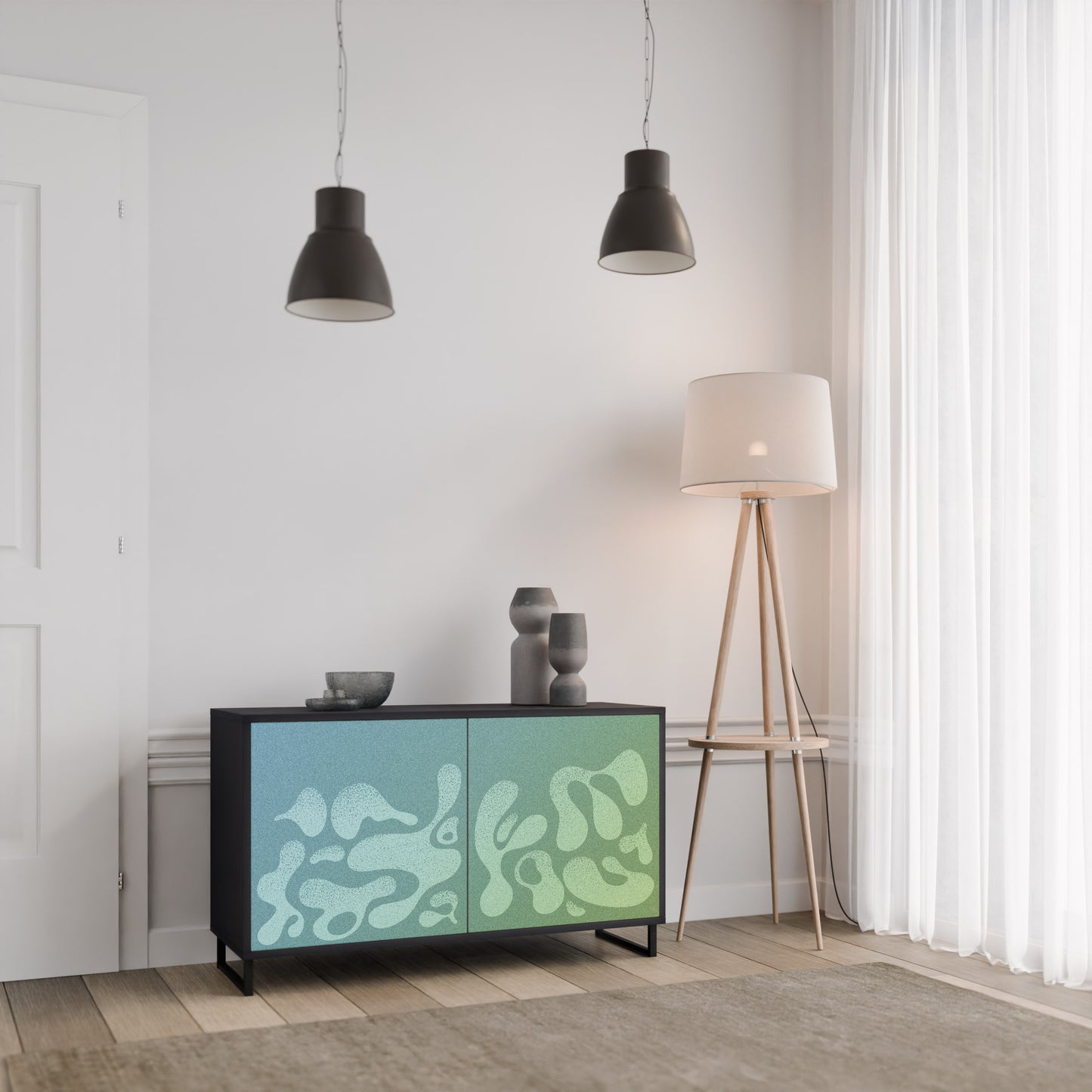 IRREGULAR BLUE 2-Door Sideboard in Black Finish