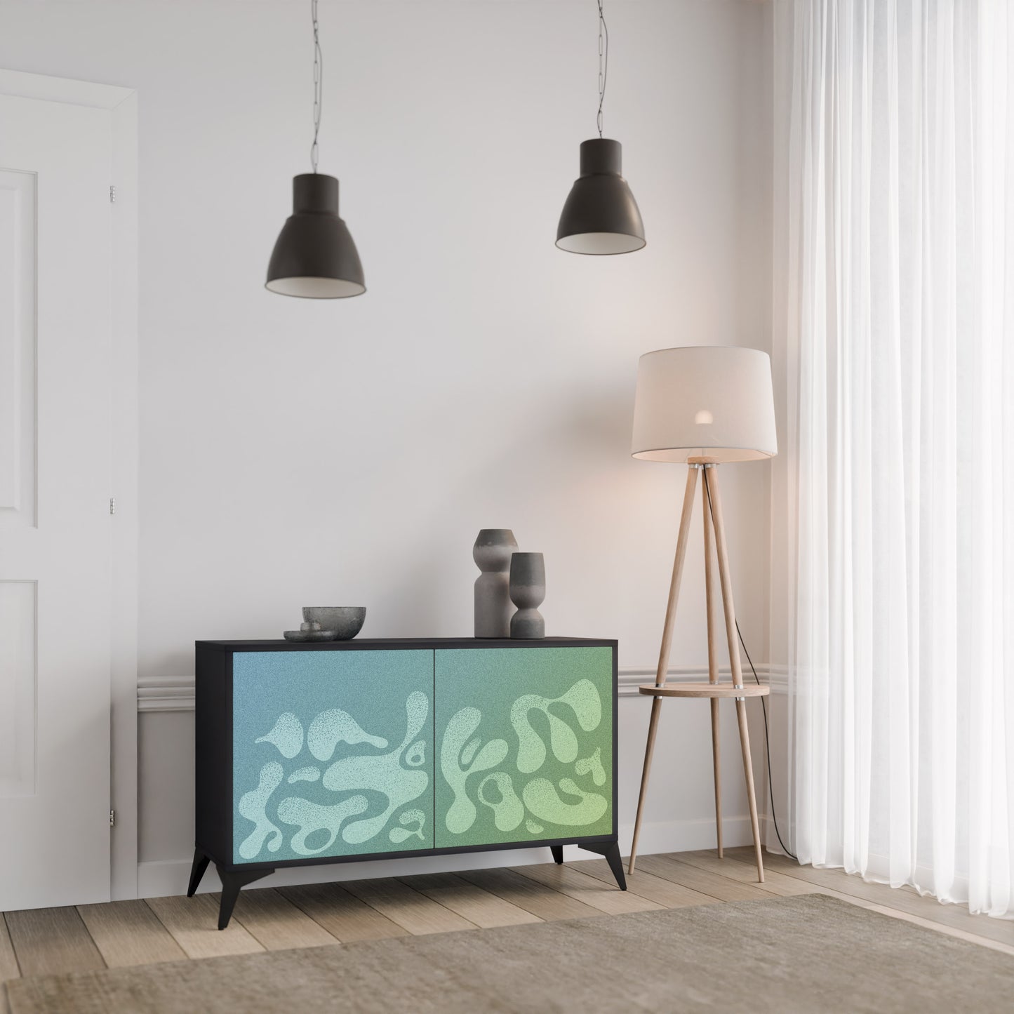 IRREGULAR BLUE 2-Door Sideboard in Black Finish