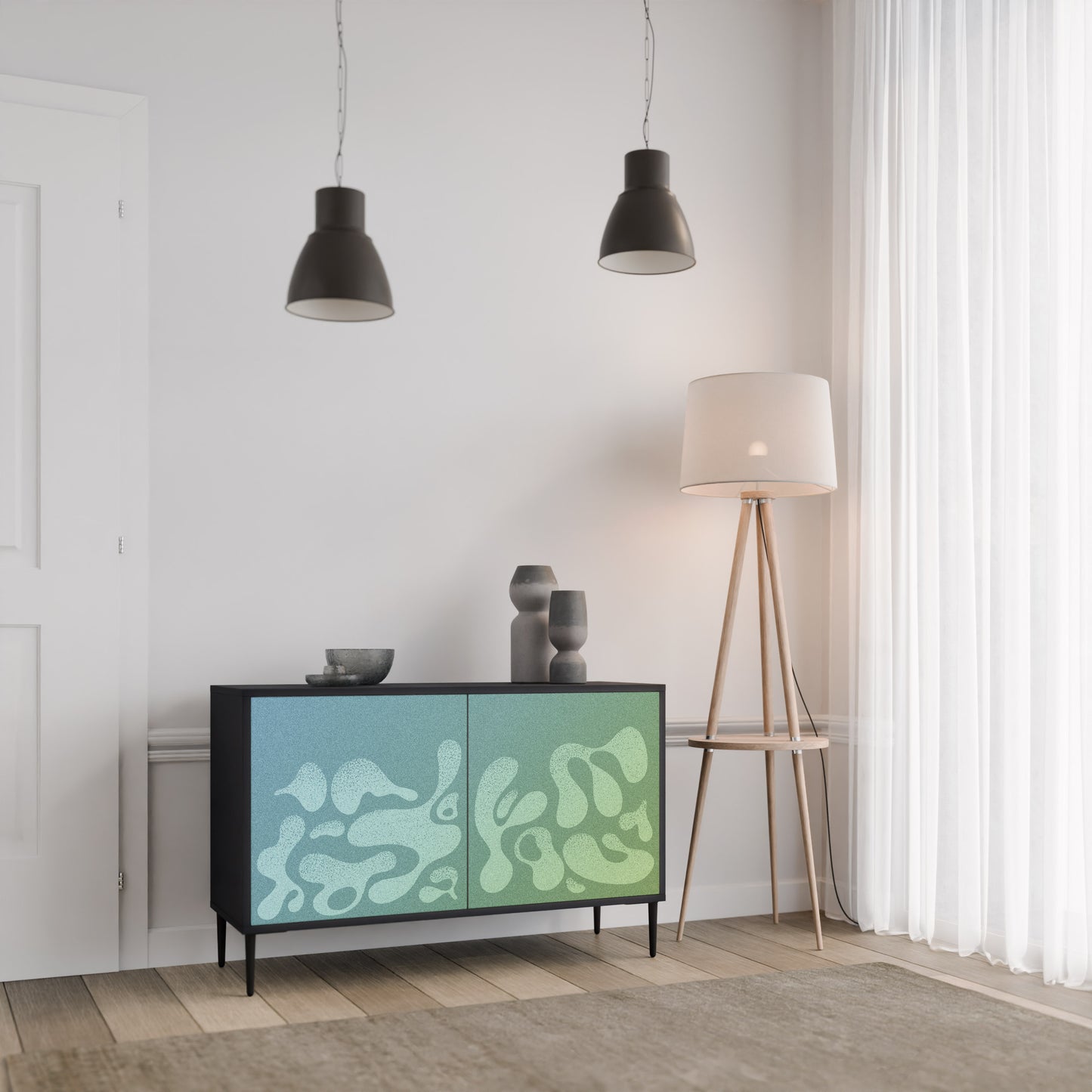 IRREGULAR BLUE 2-Door Sideboard in Black Finish