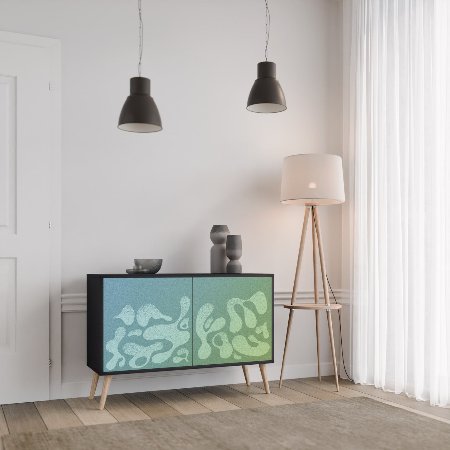 IRREGULAR BLUE 2-Door Sideboard in Black Finish
