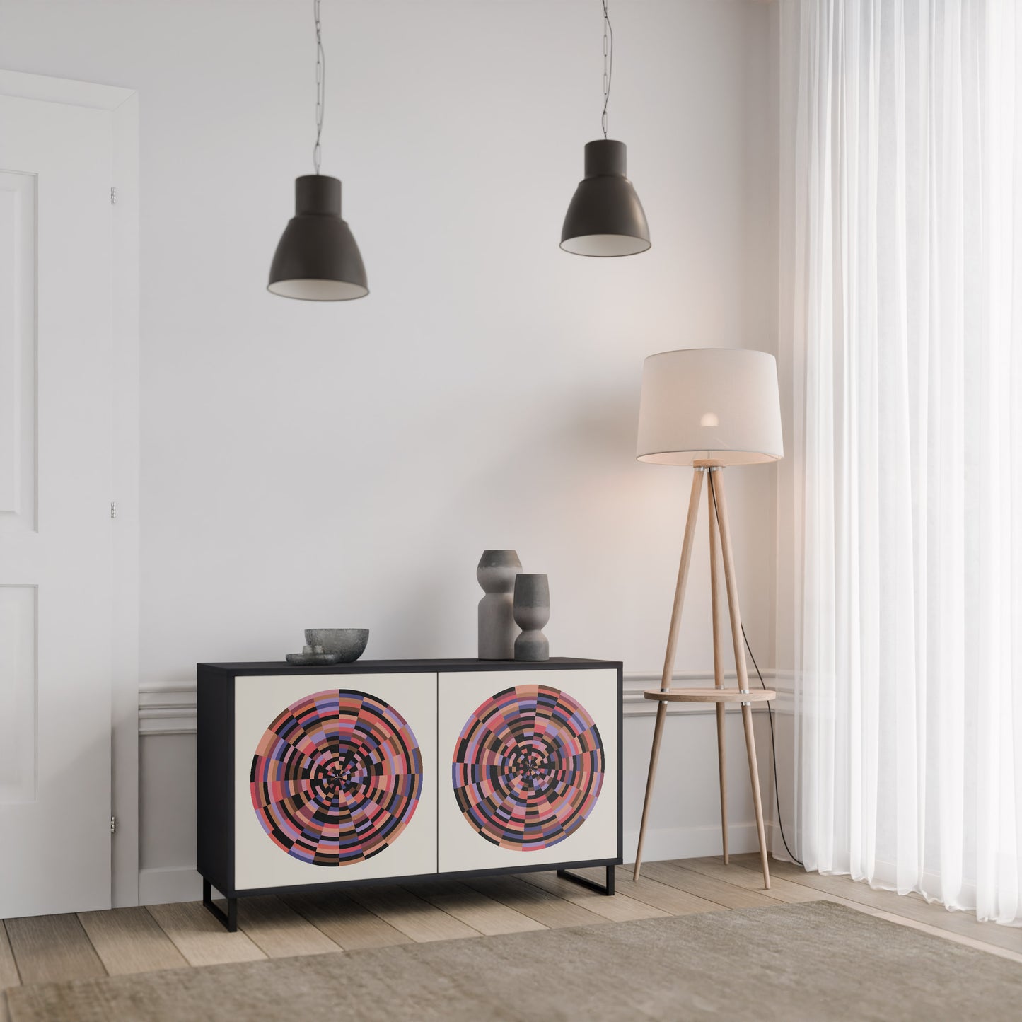 BRUN CIRCLES 2-dörrars skänk i svart finish