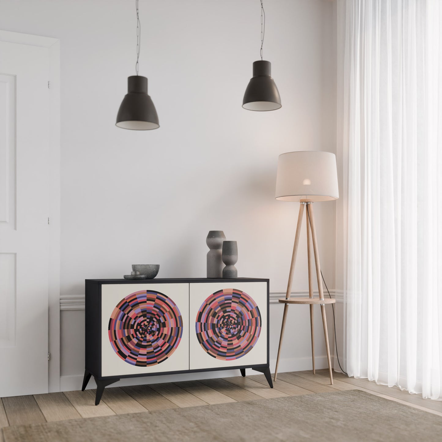 BRUN CIRCLES 2-dörrars skänk i svart finish