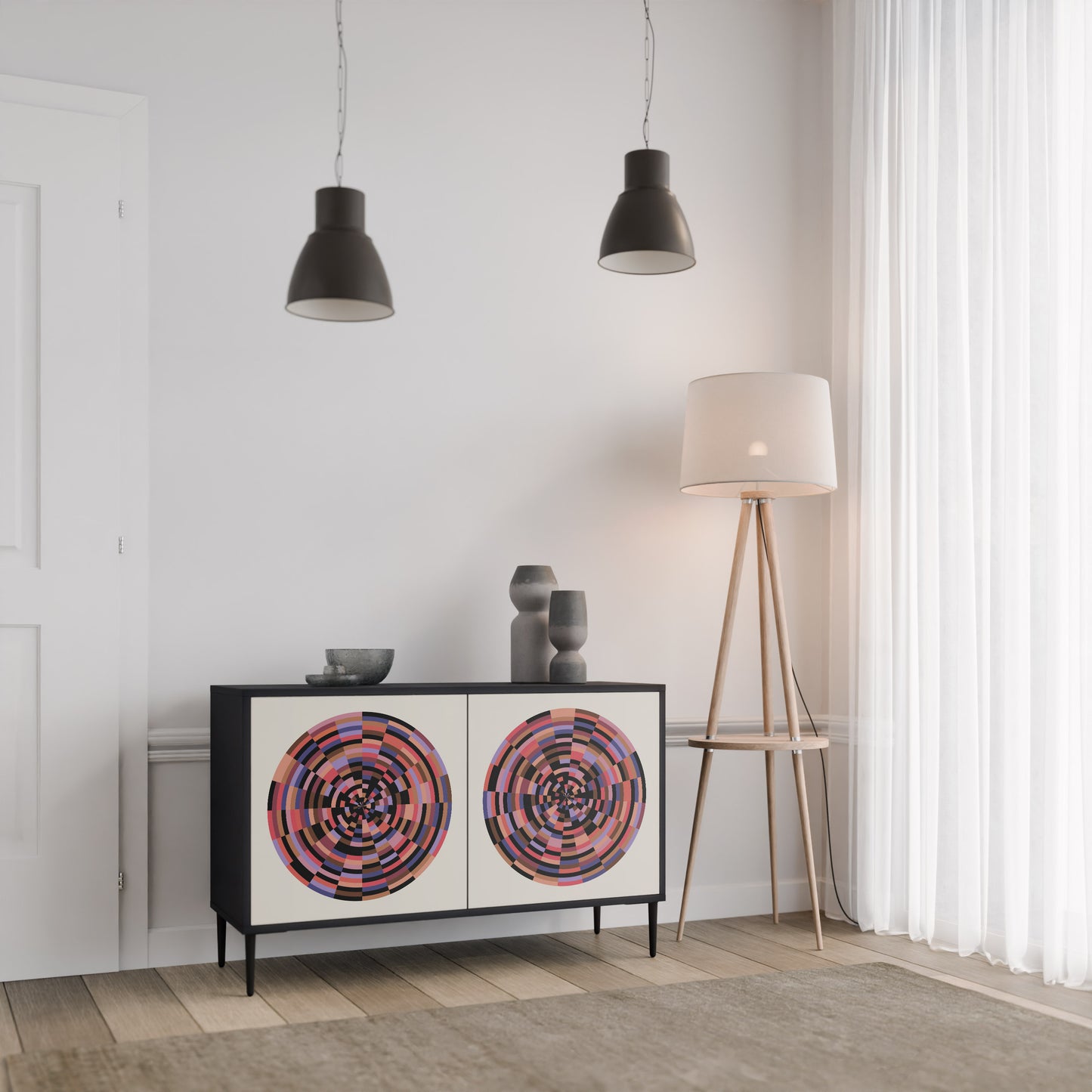 BRUN CIRCLES 2-dörrars skänk i svart finish