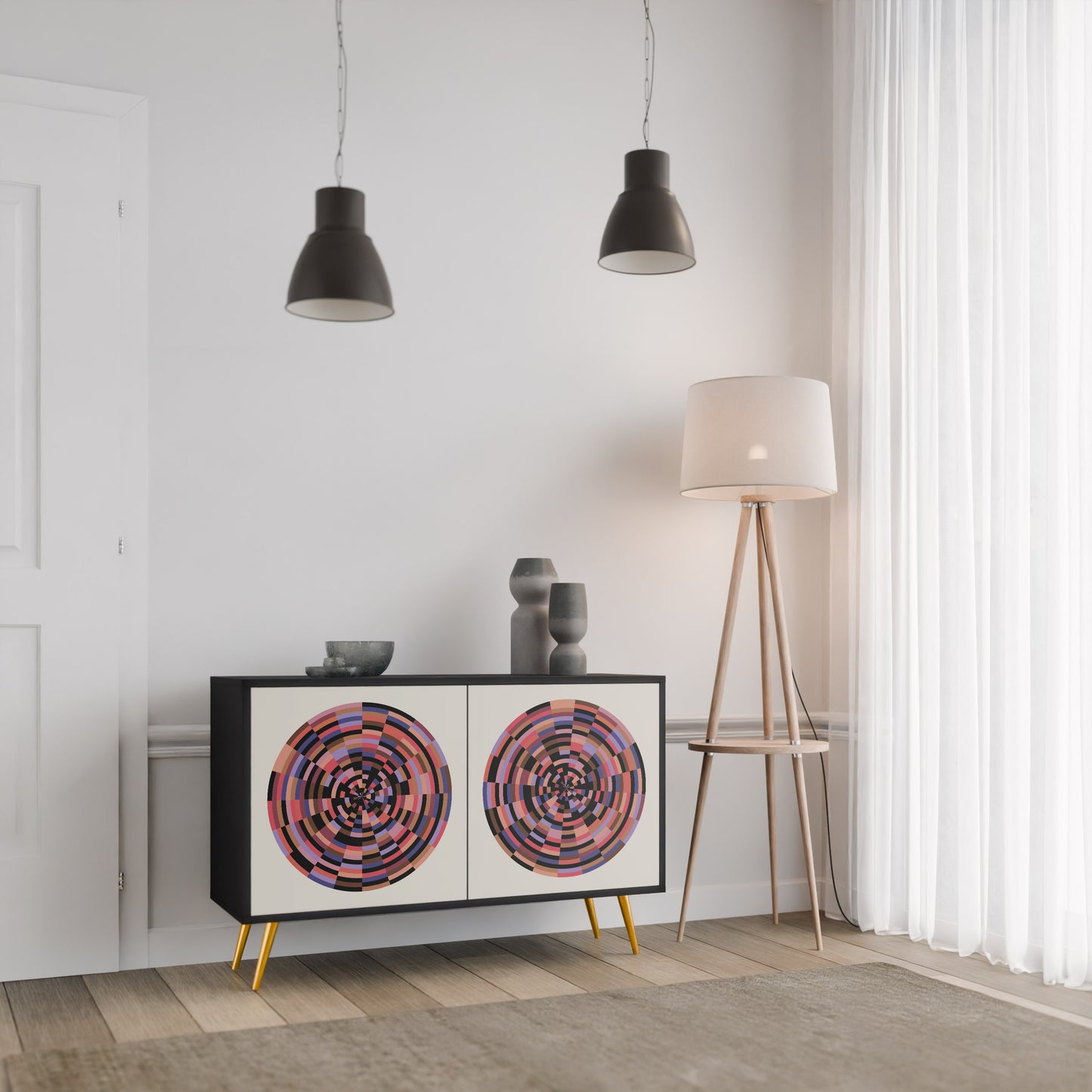 BRUN CIRCLES 2-dörrars skänk i svart finish