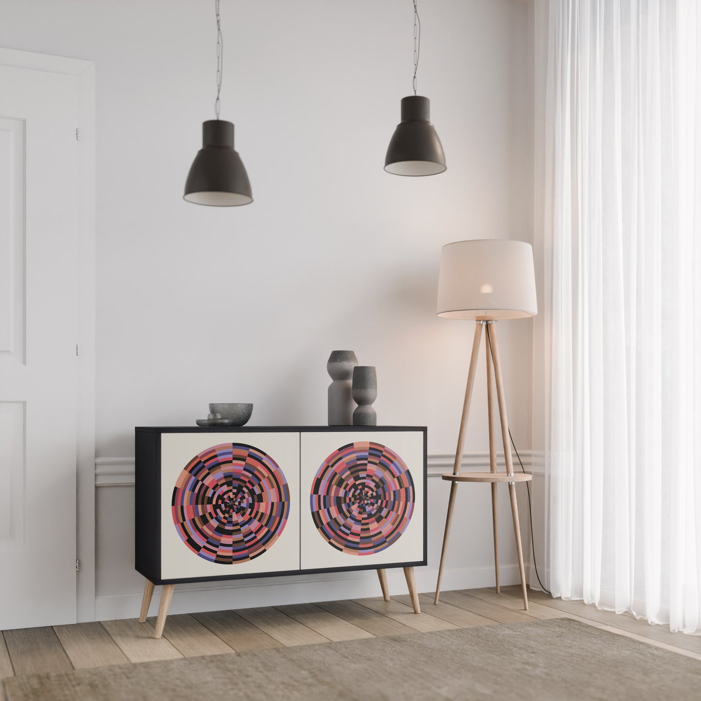 BRUN CIRCLES 2-dörrars skänk i svart finish