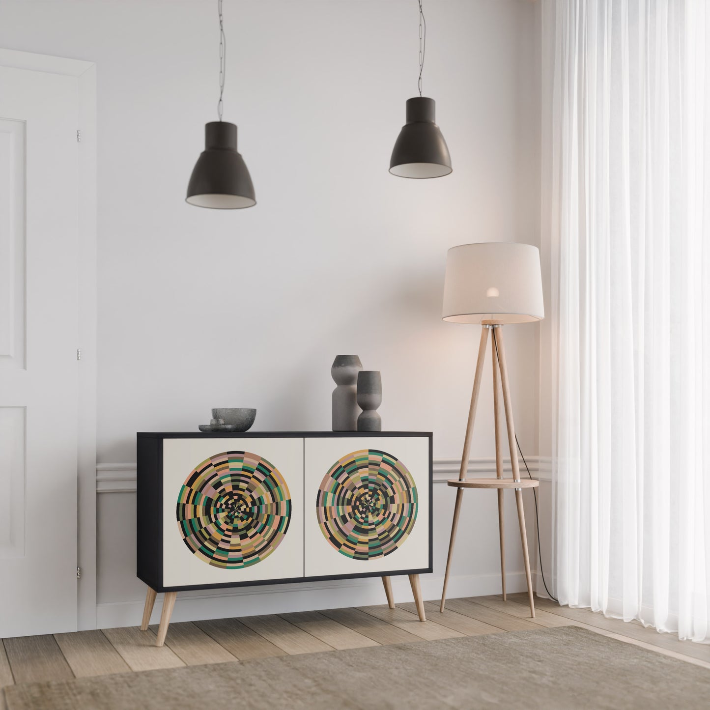 GREEN CIRCLES 2-dörrars skänk i svart finish