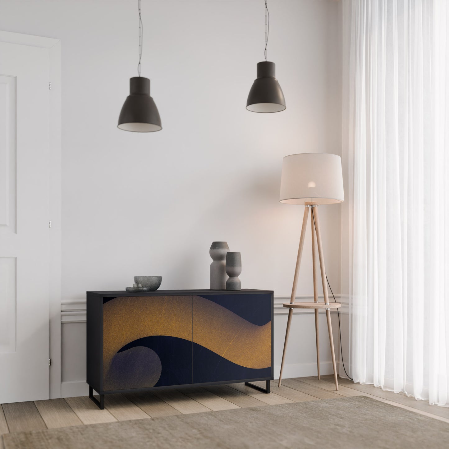 HOLLOW TIME 2-Door Sideboard in Black Finish